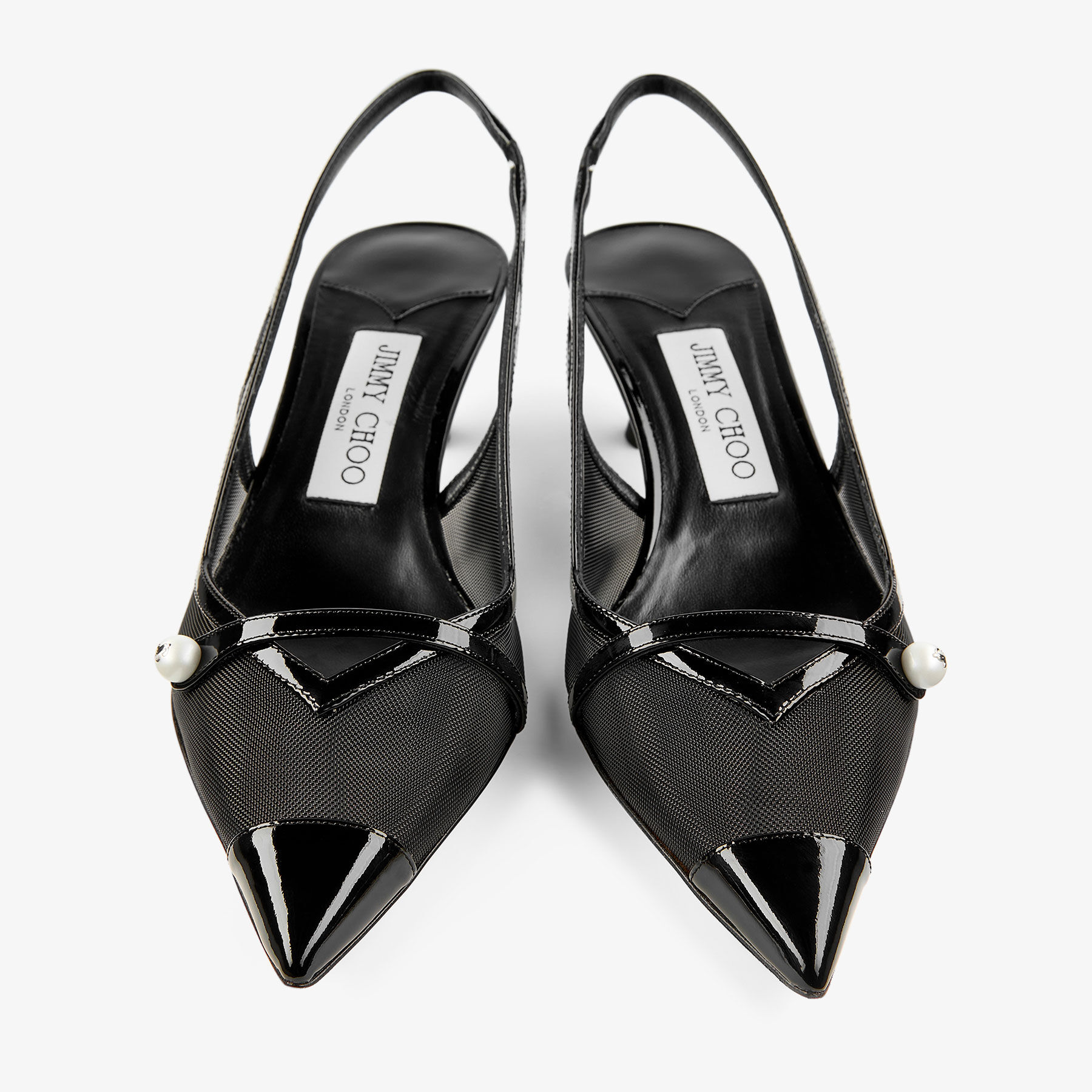 Amita 45 | Black Patent Leather and Mesh Slingbacks | JIMMY