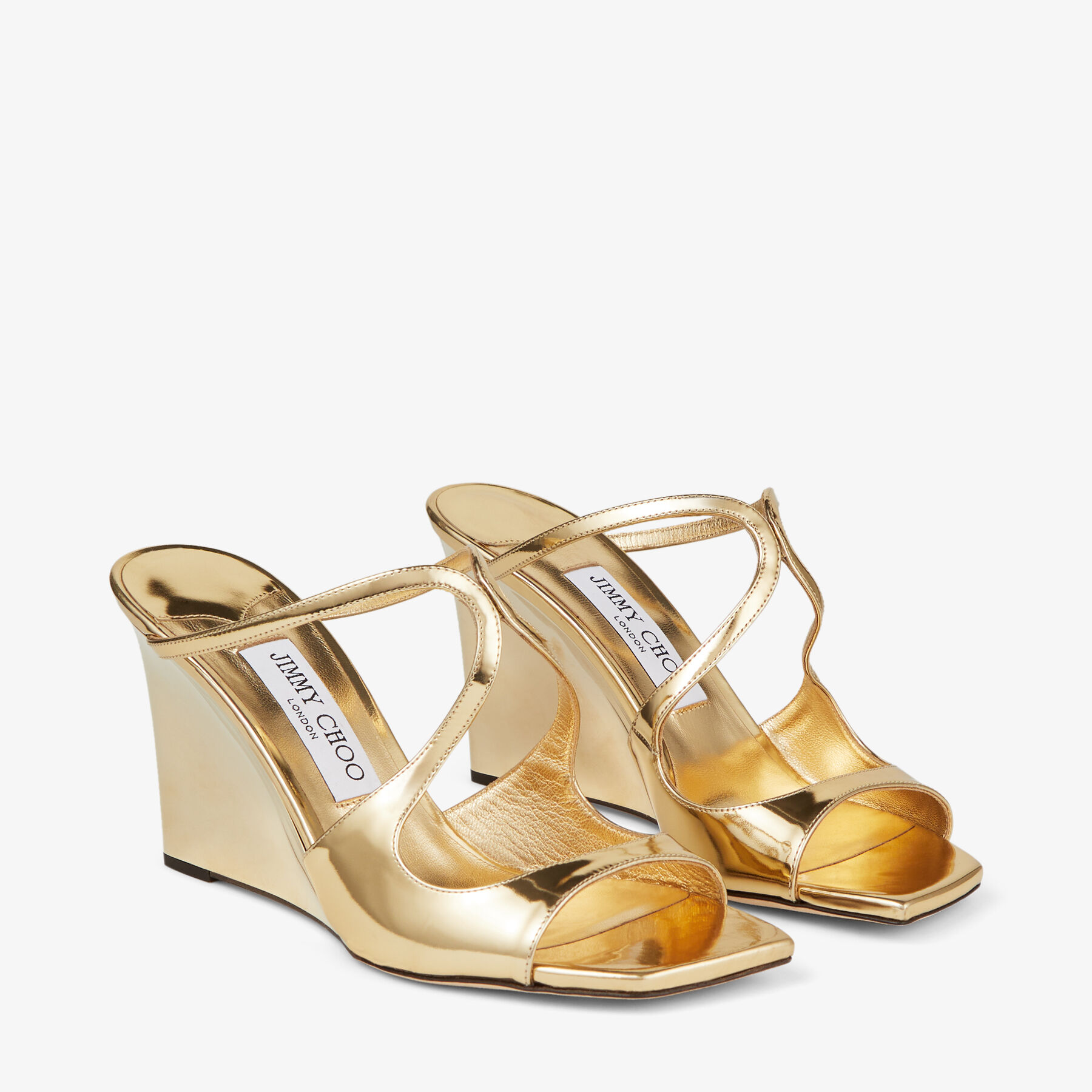 ANISE WEDGE 85 | Gold Liquid Leather Metal Wedge Mules | Summer ...