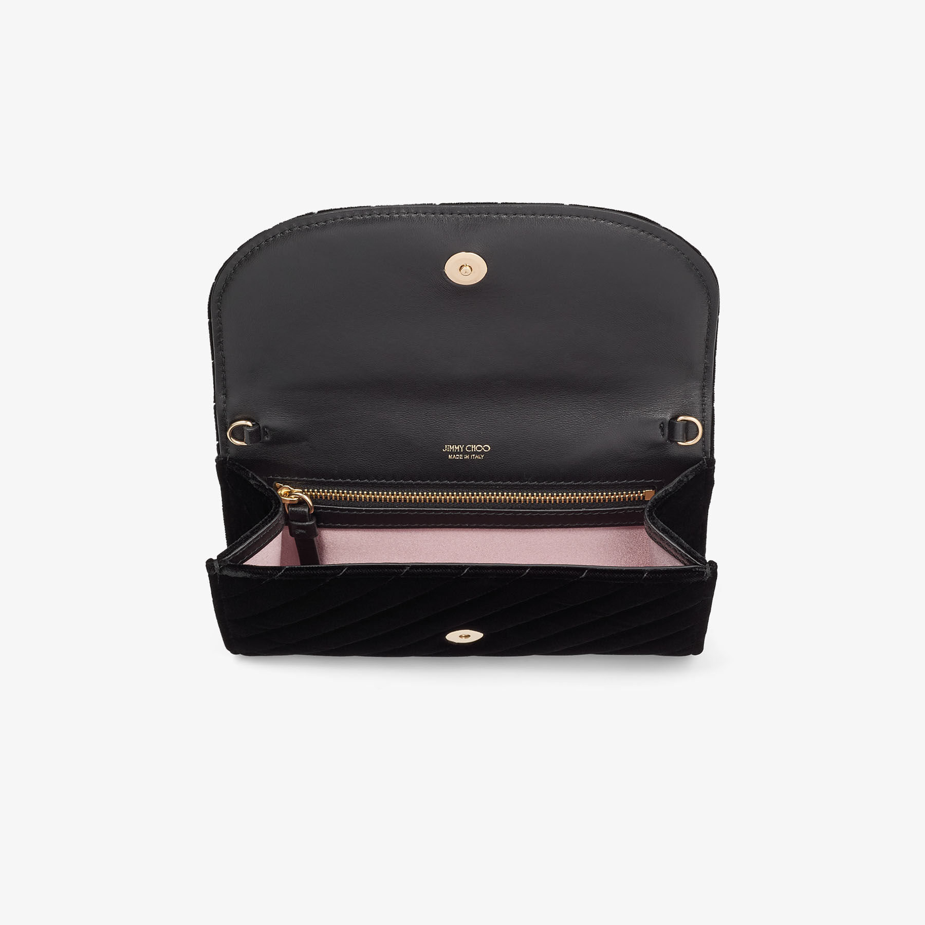 Curve Wallet With Chain | Black Quilted Velvet Mini Bag with