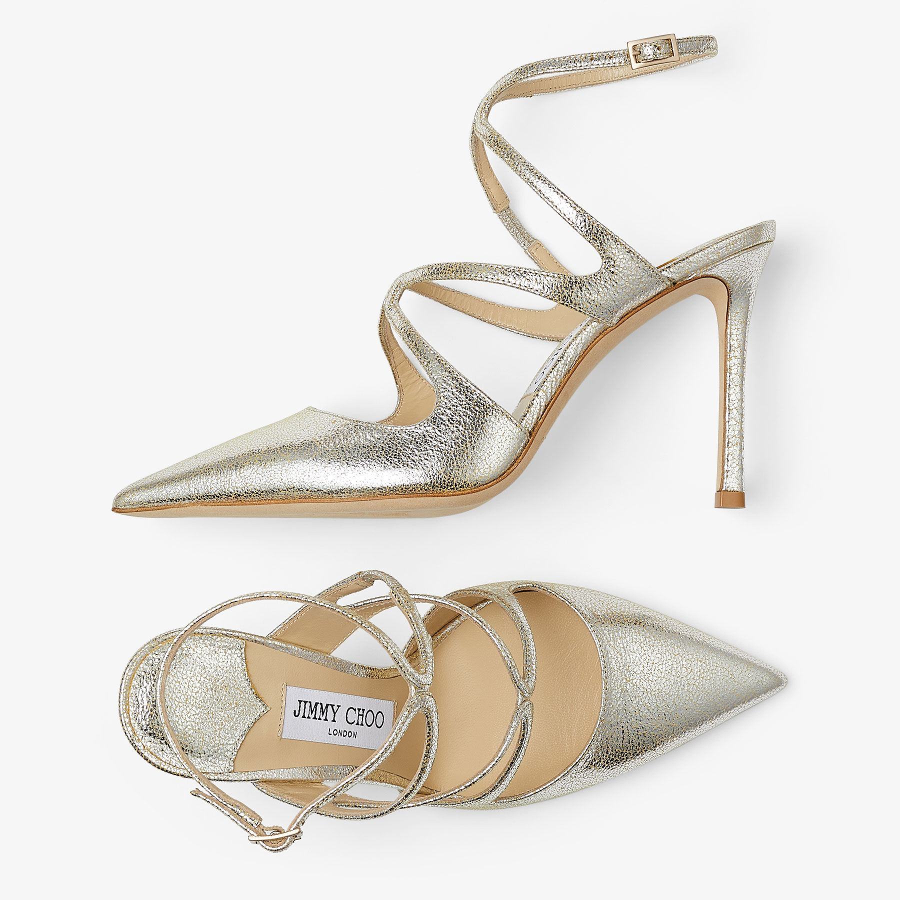 Azia Pump 95 | Champagne Glitter Leather Pumps | JIMMY CHOO