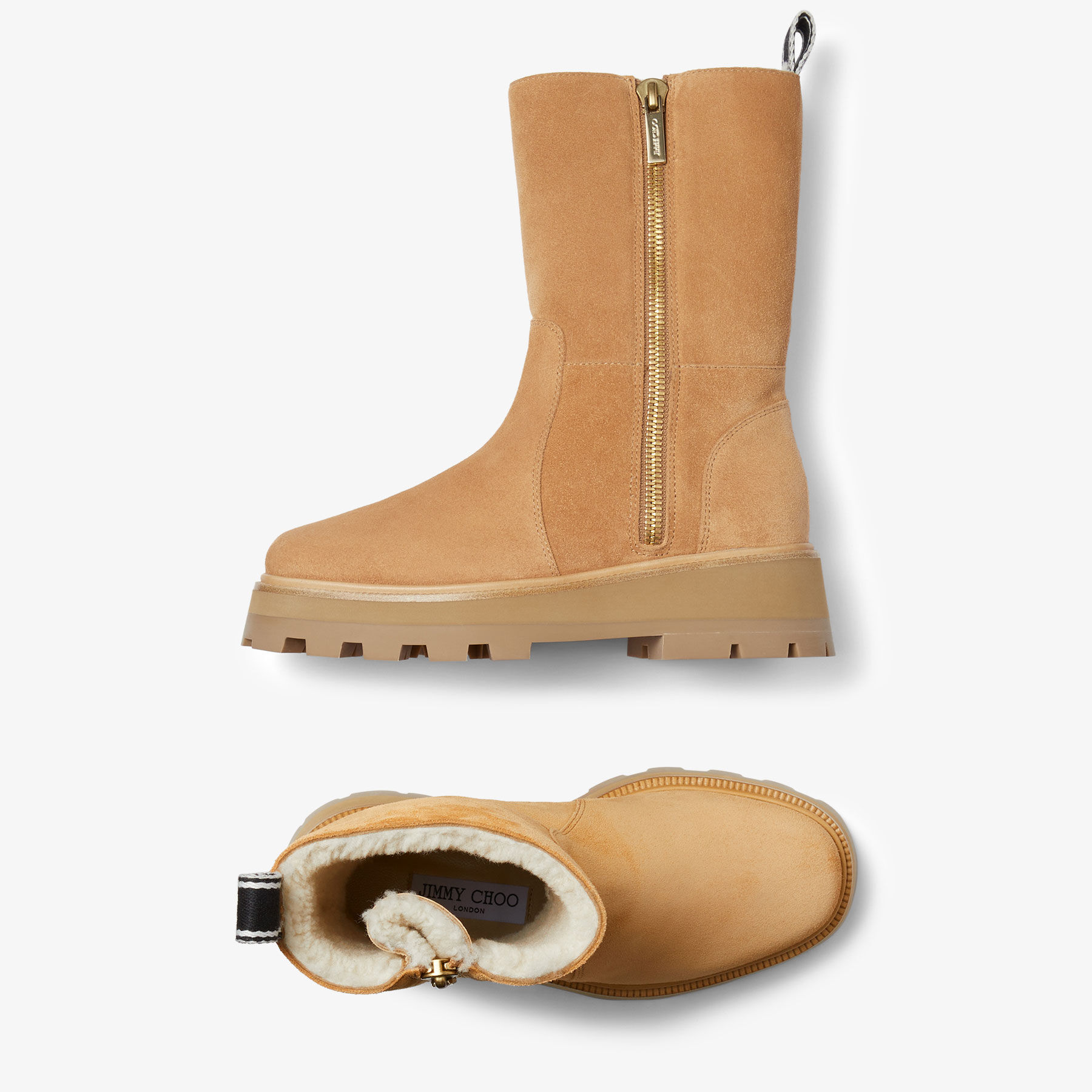 Caramel Soft Suede Shearling Boots | BAYU FLAT | Autumn 2022 collection ...