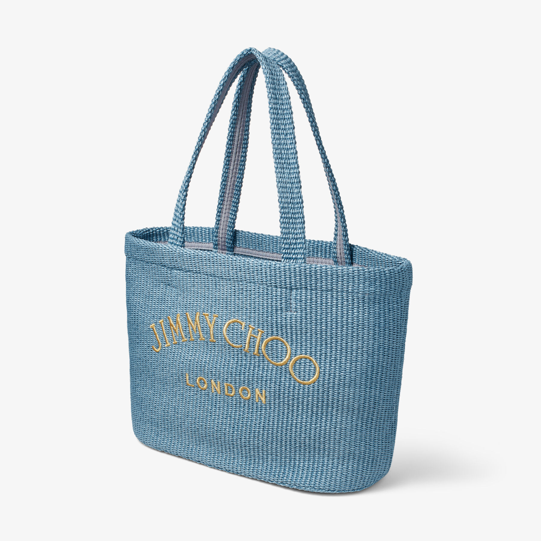 Smoky Blue Raffia Tote Bag with Jimmy Choo Embroidery | BEACH TOTE ...