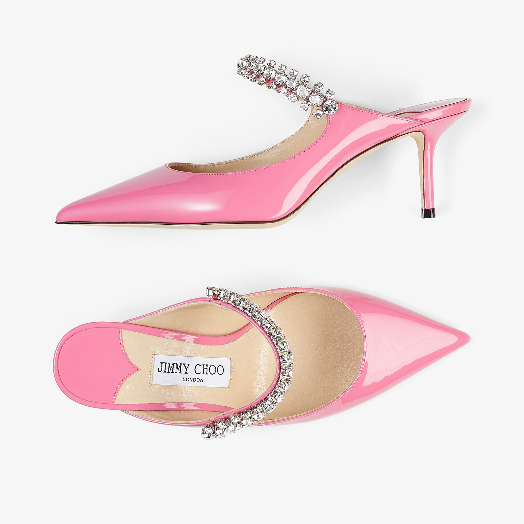 Candy Pink Patent Leather Pumps with Crystal Strap | BING 65 | Summer ...