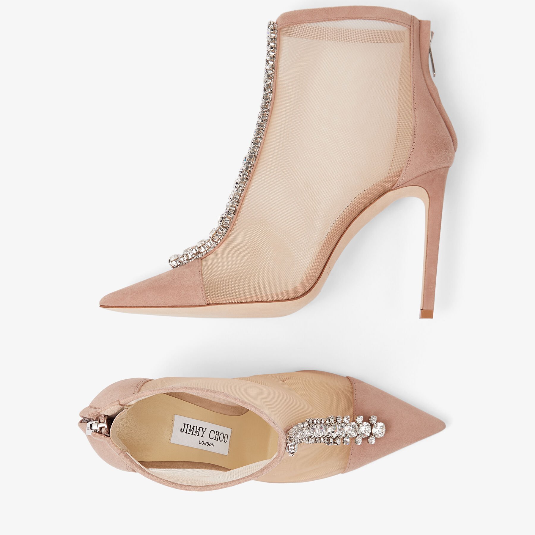Ballet Pink Suede and Mesh Ankle Boots with Crystal Embellishment ...
