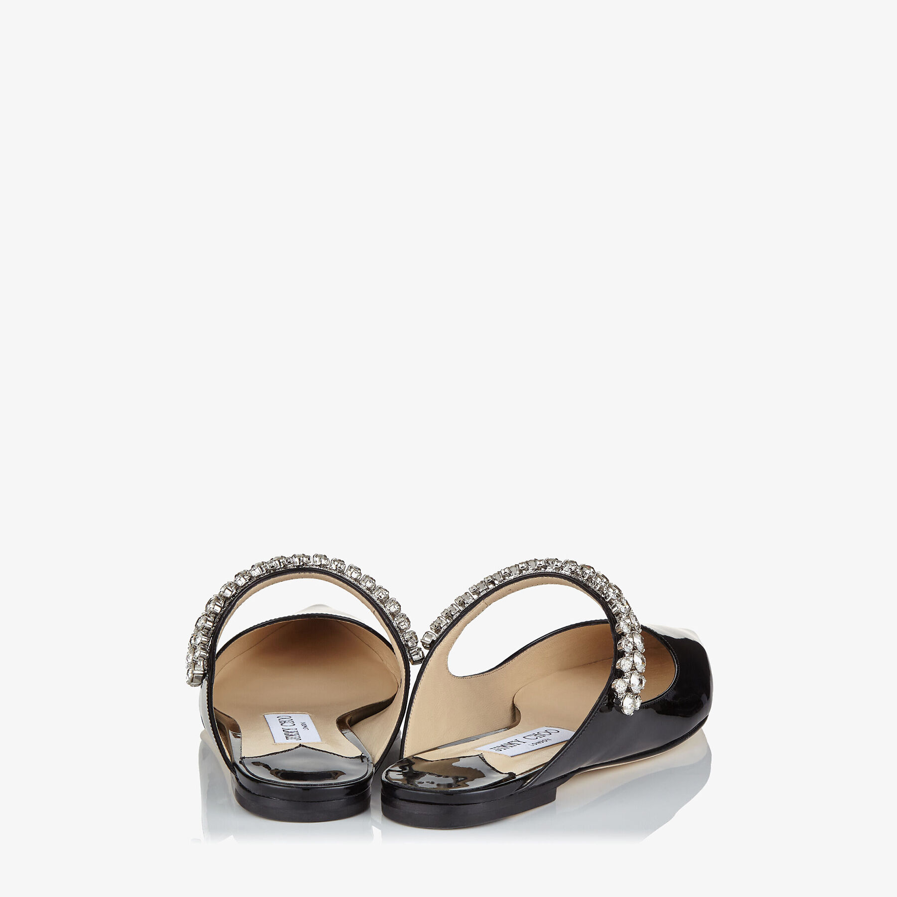 Black Patent Leather Mules with Crystal Strap | BING FLAT | Cruise 19 ...