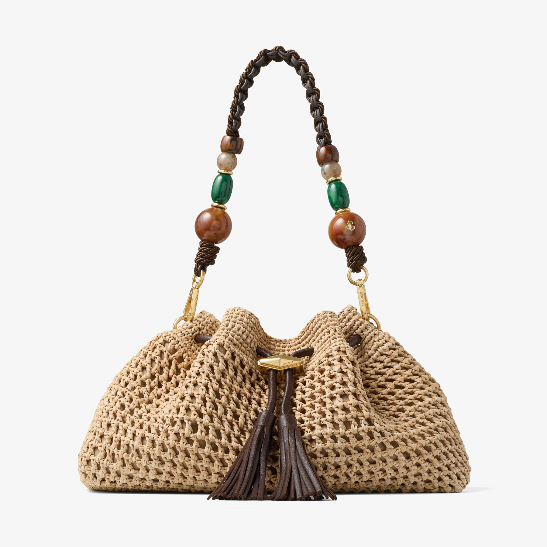 Cinch Medium | Natural and Chocolate Crochet Raffia Shoulder Bag
