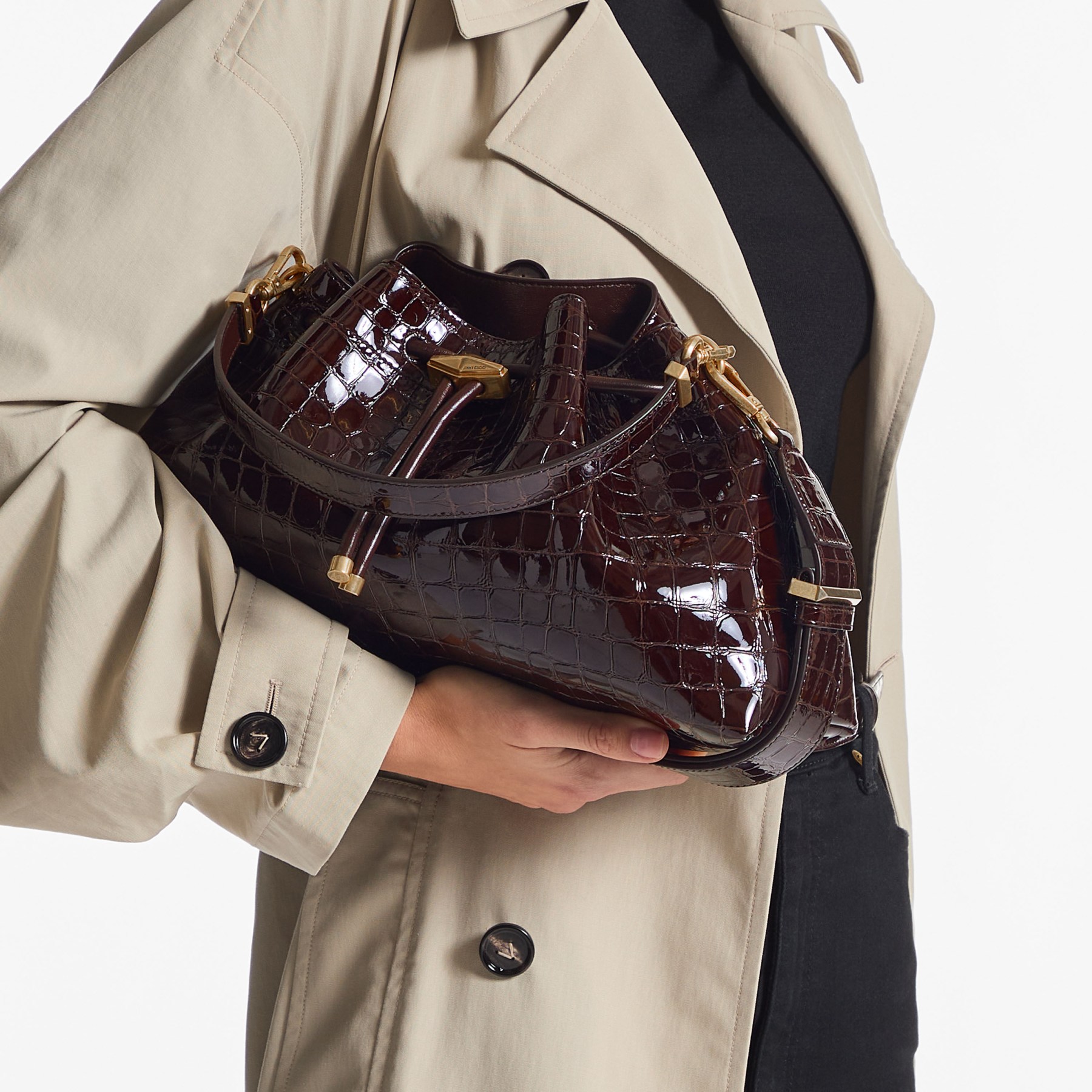 Cinch Medium | Sambuco Croc Embossed Leather Bag | JIMMY CHOO
