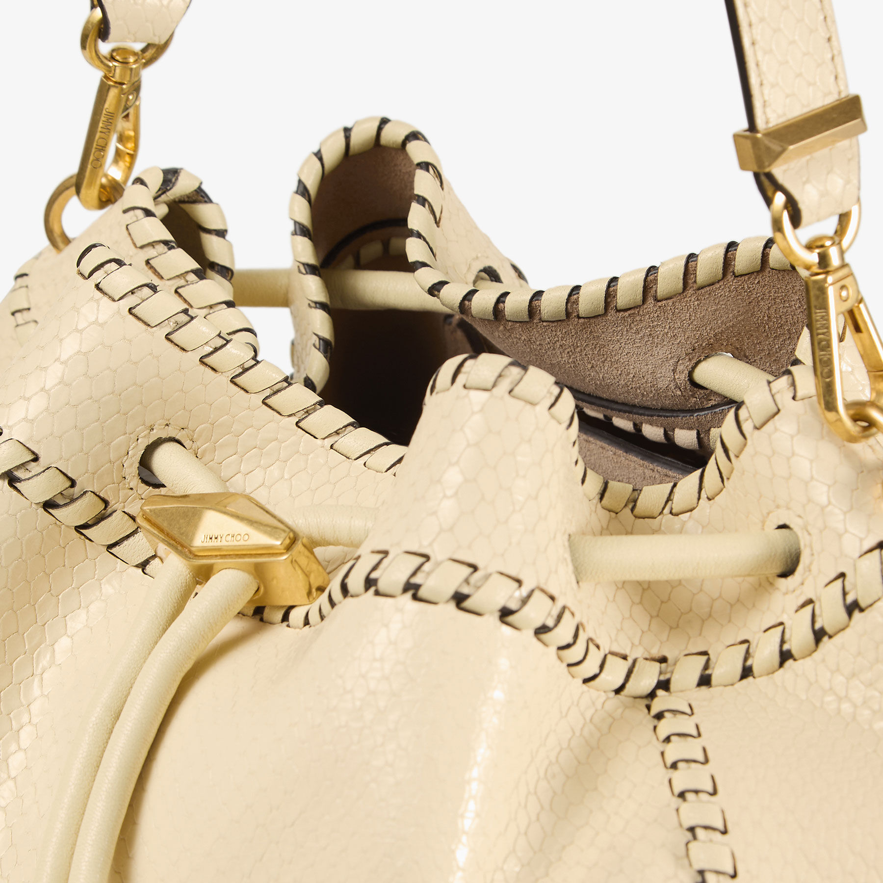 Sac forme seau en cuir daim et à franges Marron