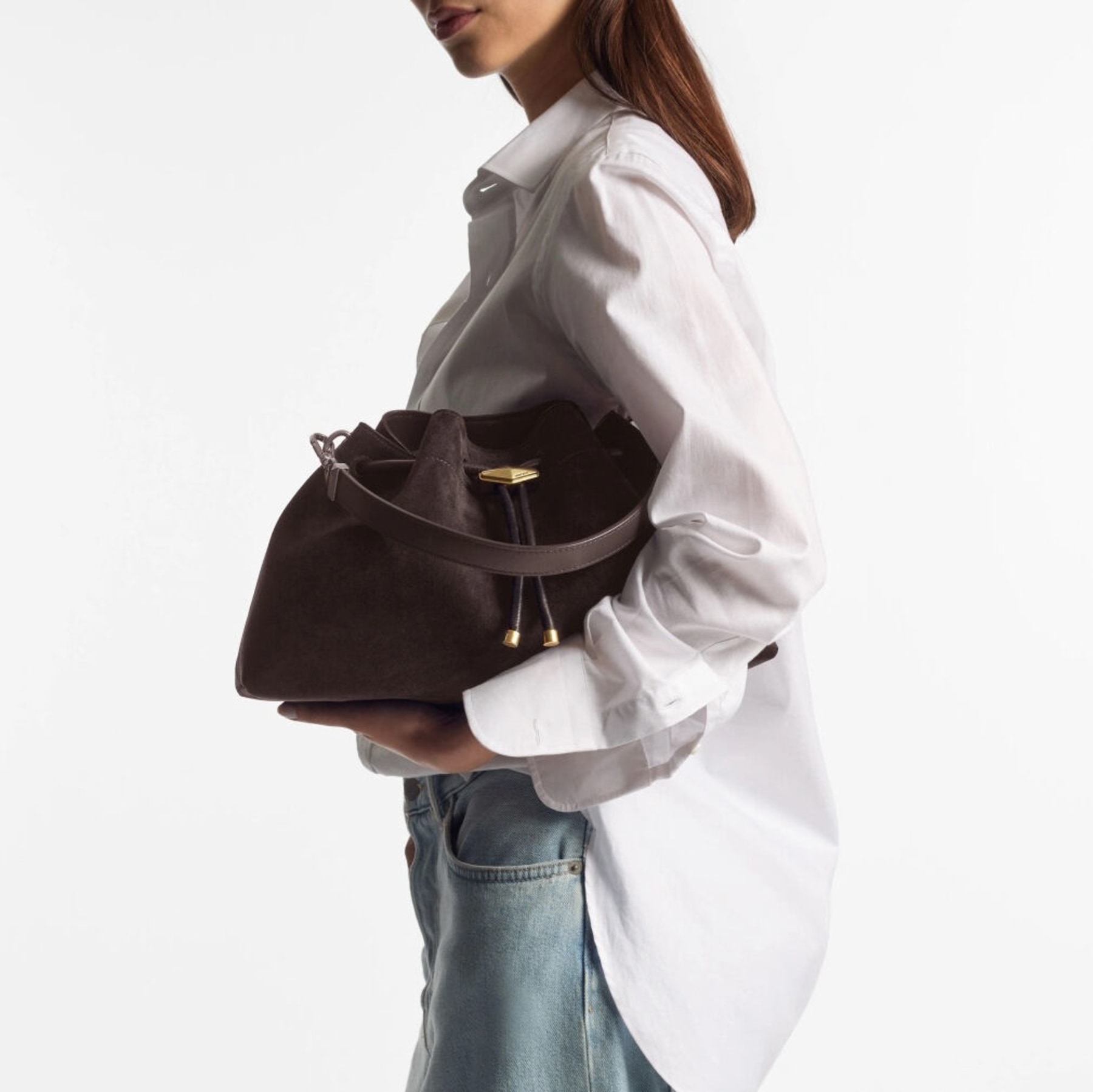 Cinch M | Coffee Suede Shoulder Bag | JIMMY CHOO