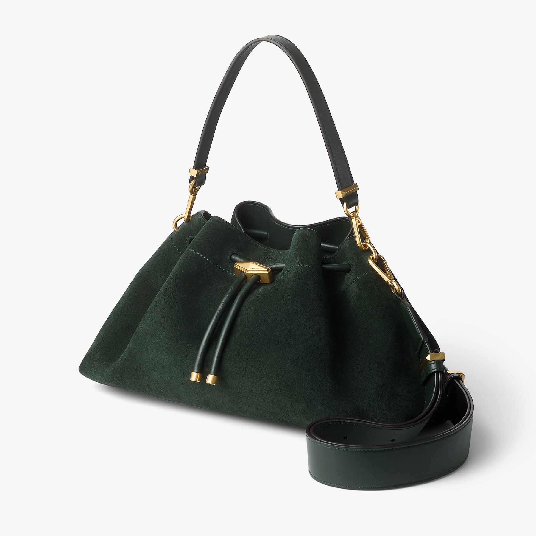 Cinch Medium | British Green Suede Shoulder Bag | JIMMY CHOO