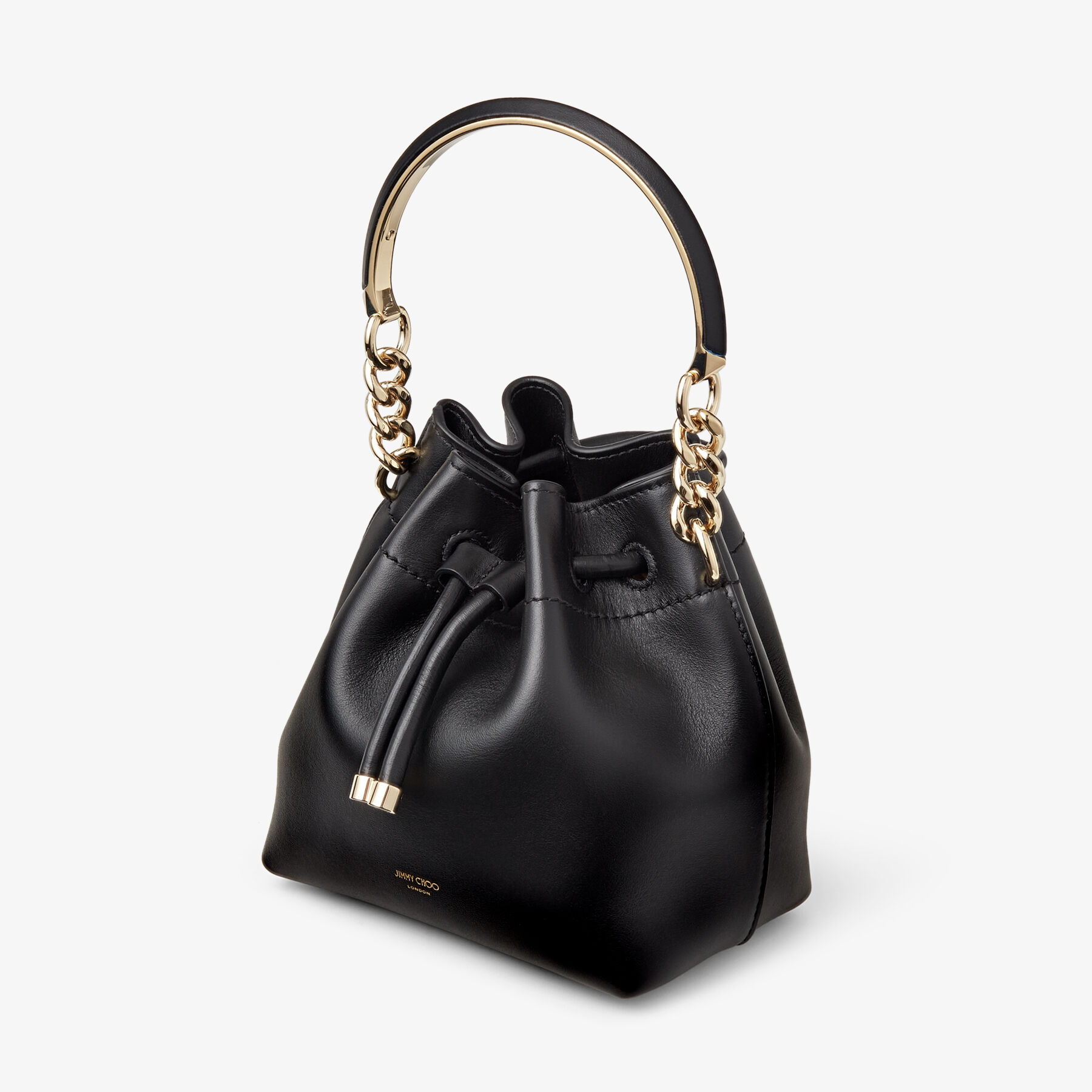 Black Soft Shiny Calf Leather Bucket Bag | BON BON BUCKET/S | Summer ...