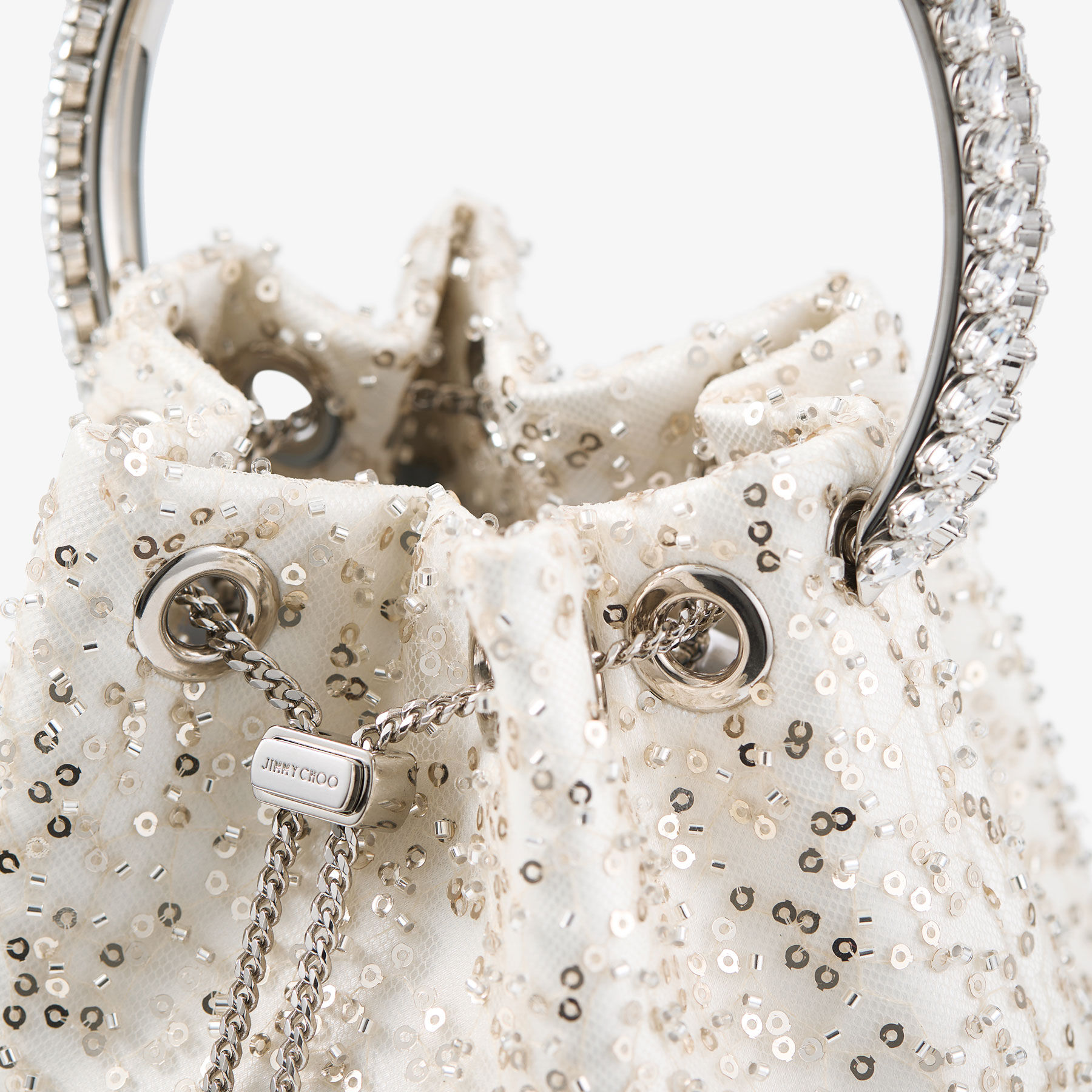 Bon Bon | Ivory Beaded Mesh Crystal Bag | JIMMY CHOO