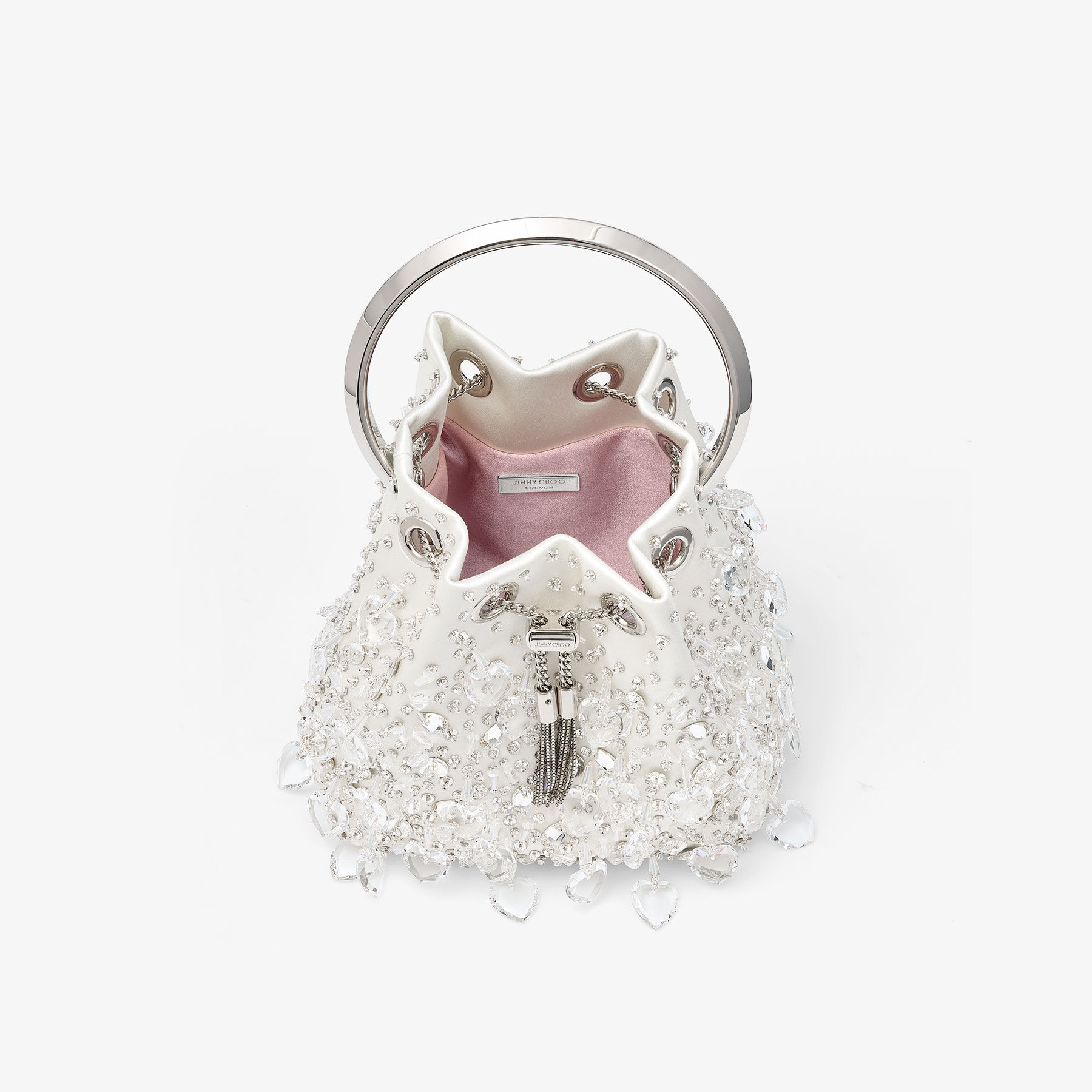 ★JIMMY CHOO★Bon Bon★Latte Crystal Bag(ジュエリーバッグ) Bon Bon|Latte/Silver Satin Crystal Bag| JIMMY CHOO