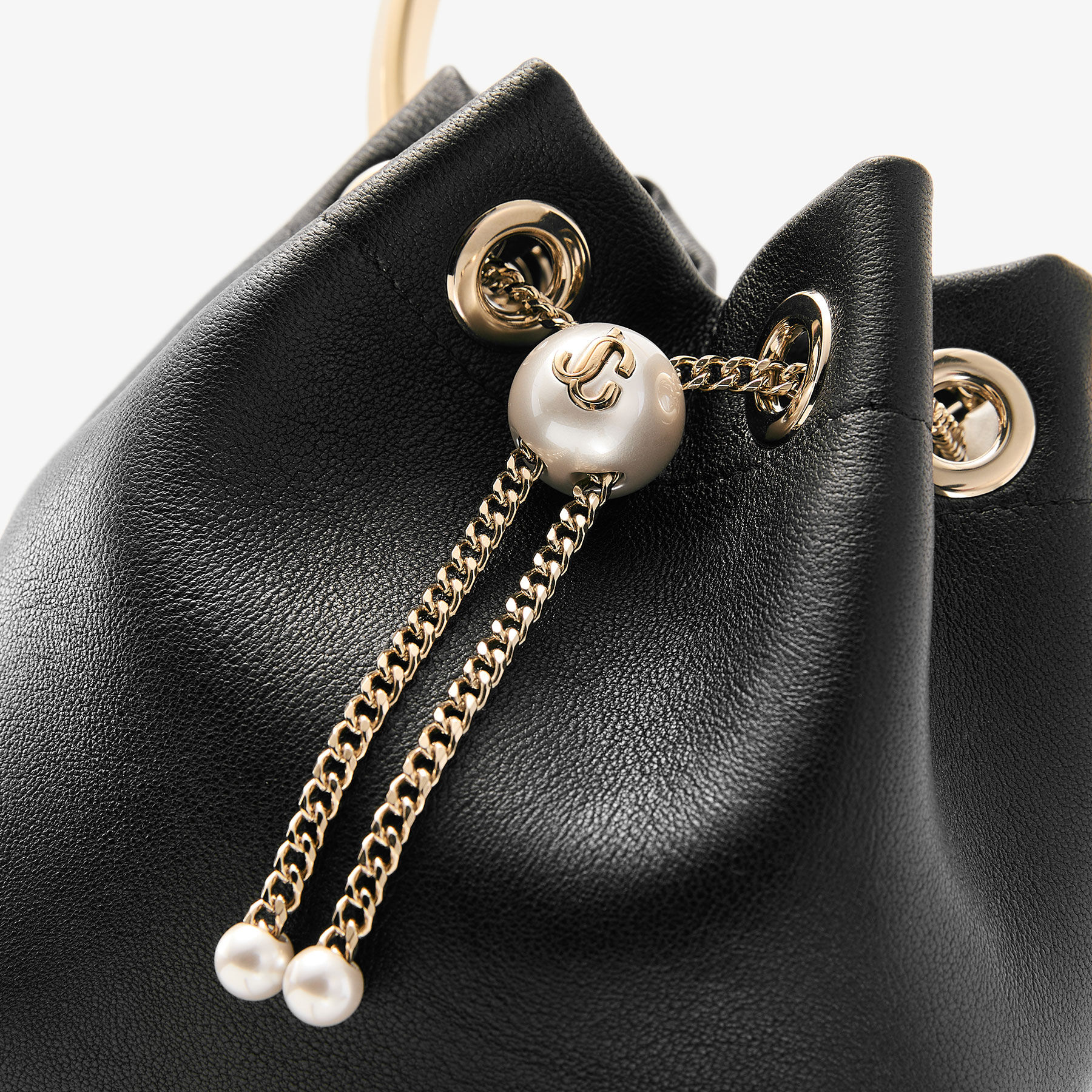 Bon Bon | Biker Leather Black Bag With Pearl Closure | JIMMY CHOO