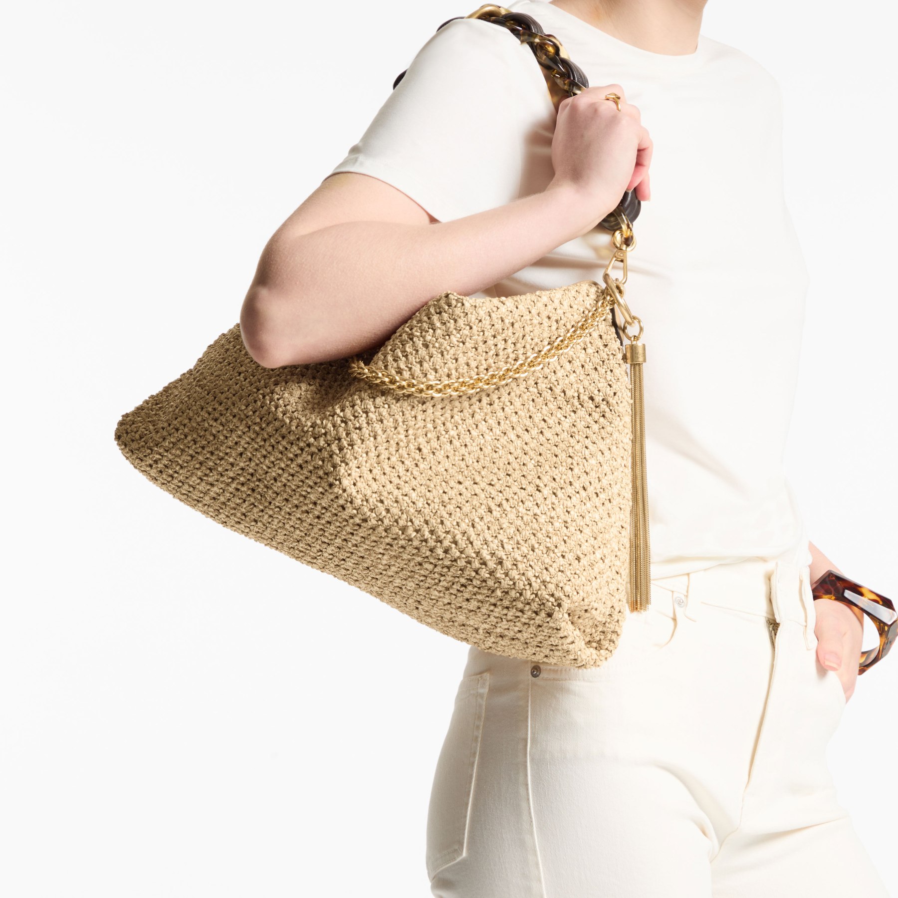 ラクレーム　40包 Callie Maxi | Natural and Coffee Raffia Shoulder Bag with