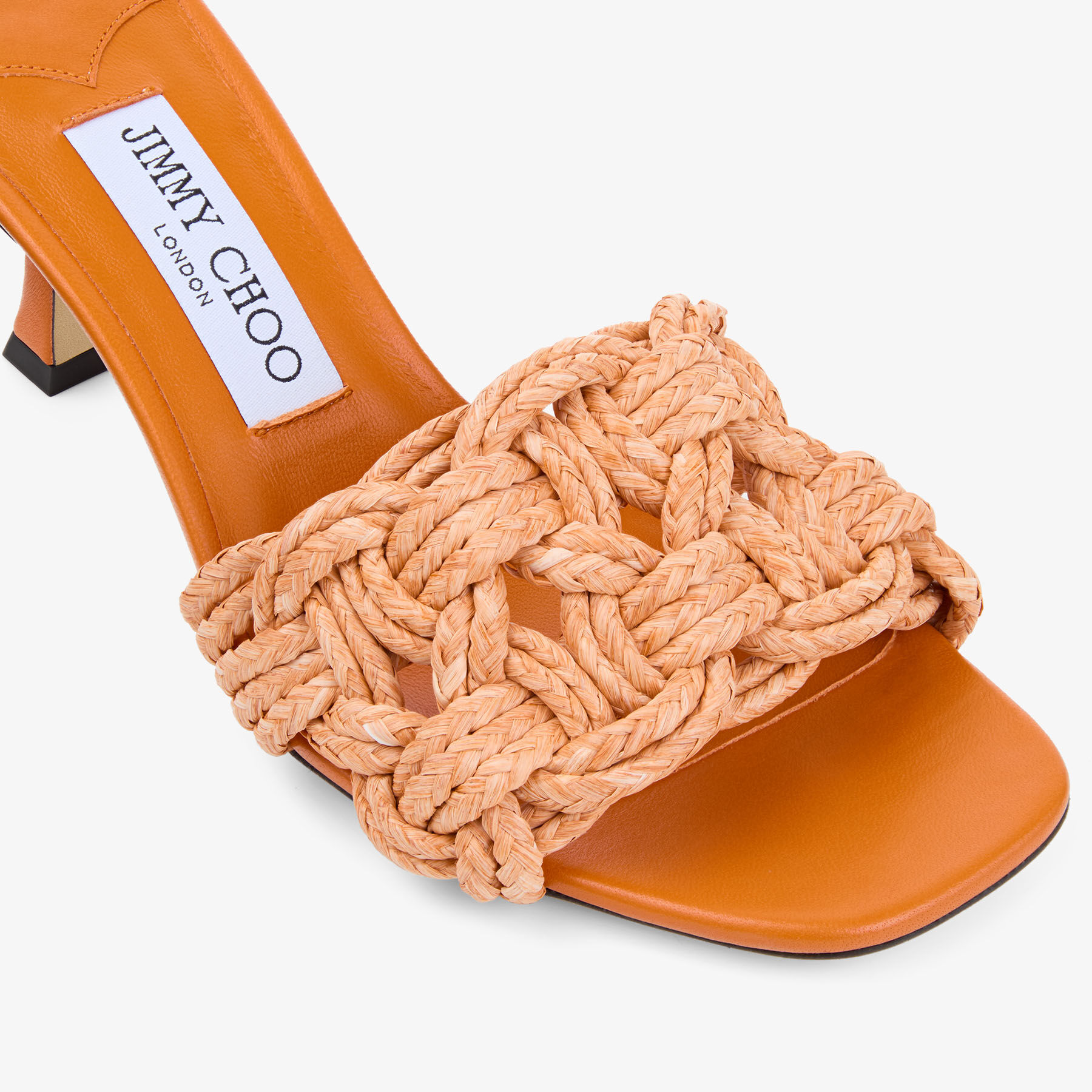 靴 churi Chara 70 | Sunset Orange Crochet Raffia and Nappa Leather Mule