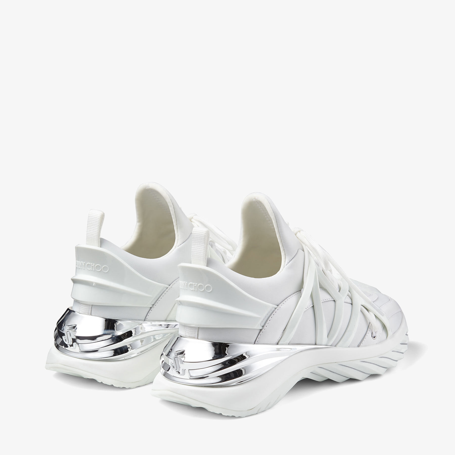 White and Silver Leather and Neoprene Low-Top Trainers | COSMOS/F 