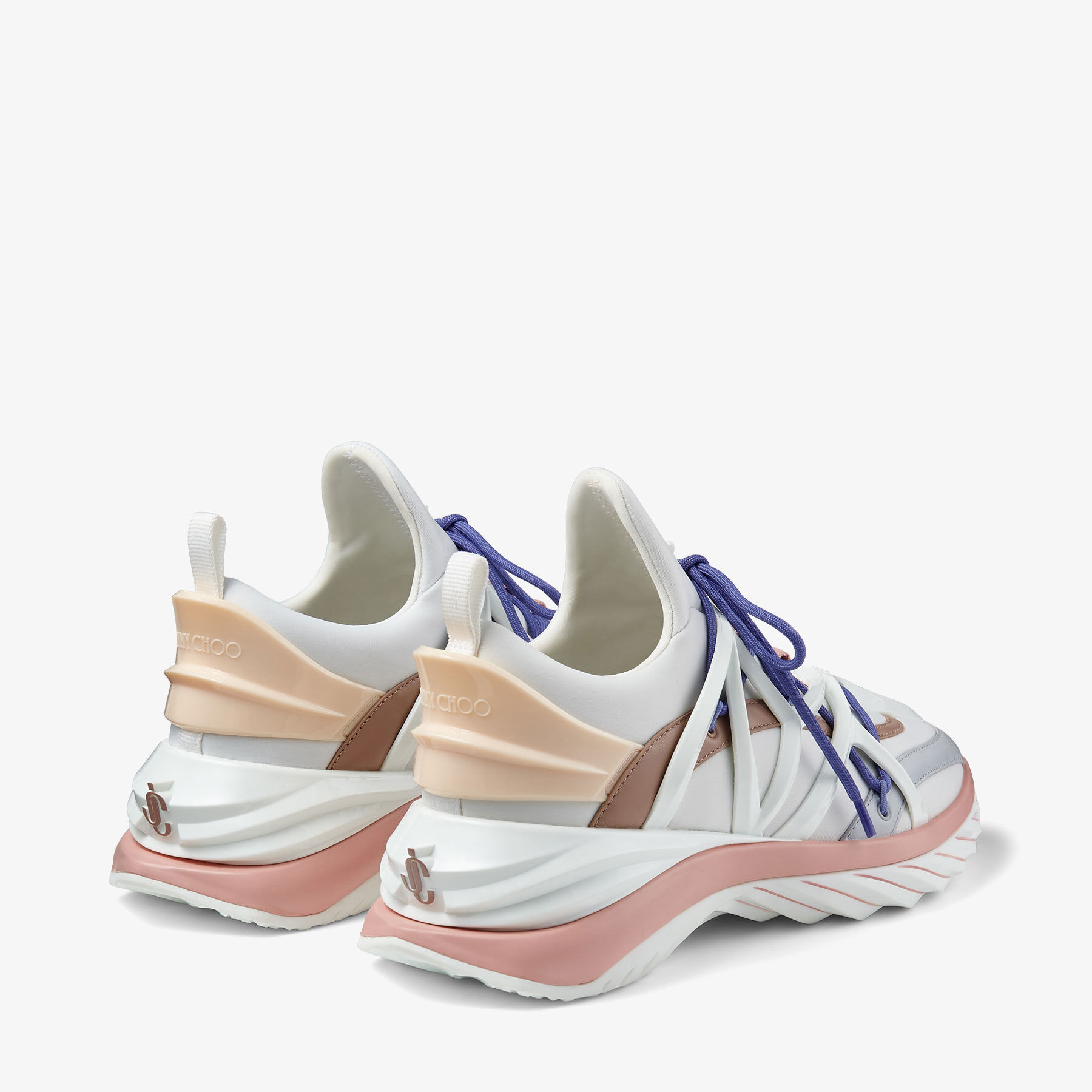 White and Ballet Pink Leather and Neoprene Low-Top Trainers 