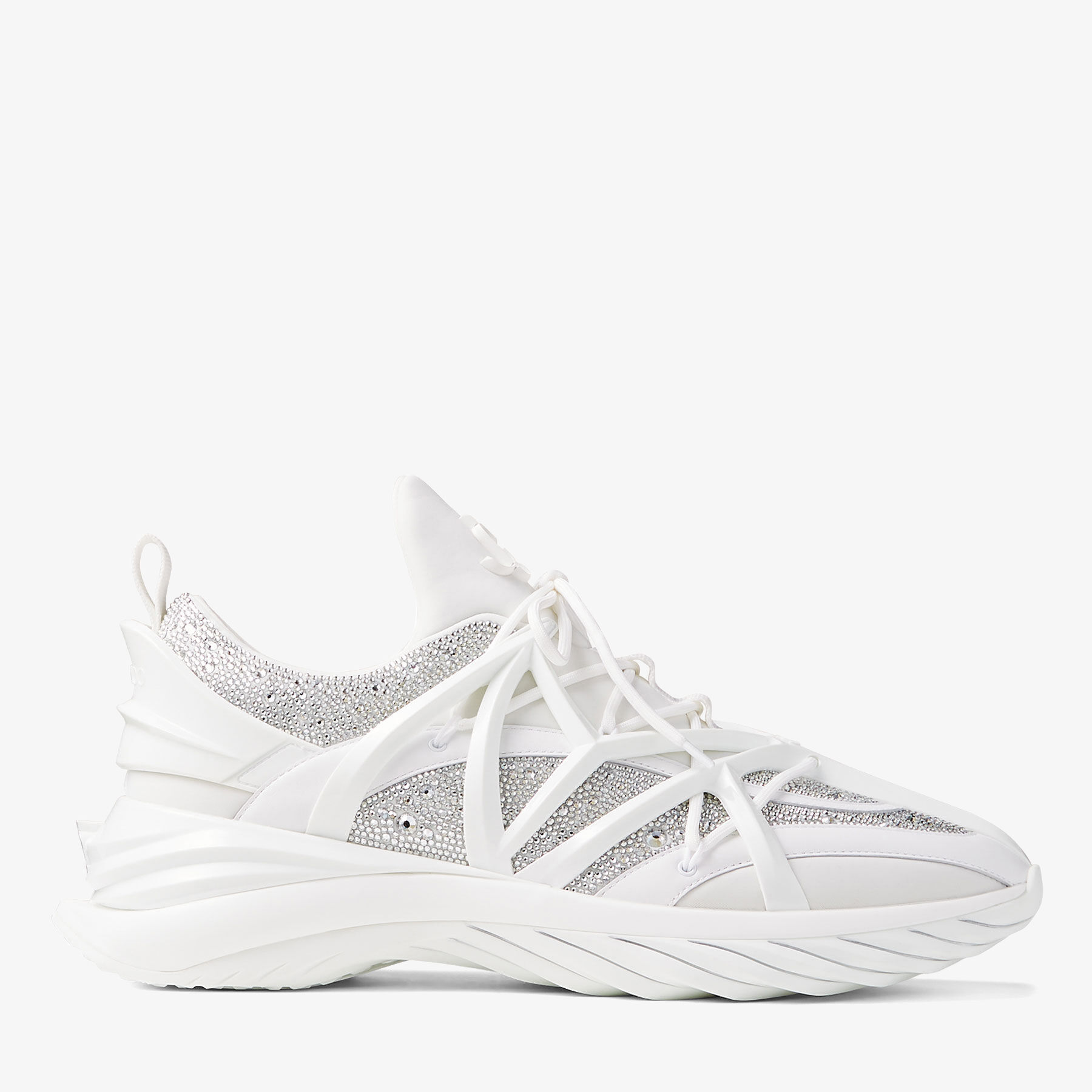 White Neoprene and Leather Low-Top Trainers with Crystals | COSMOS 