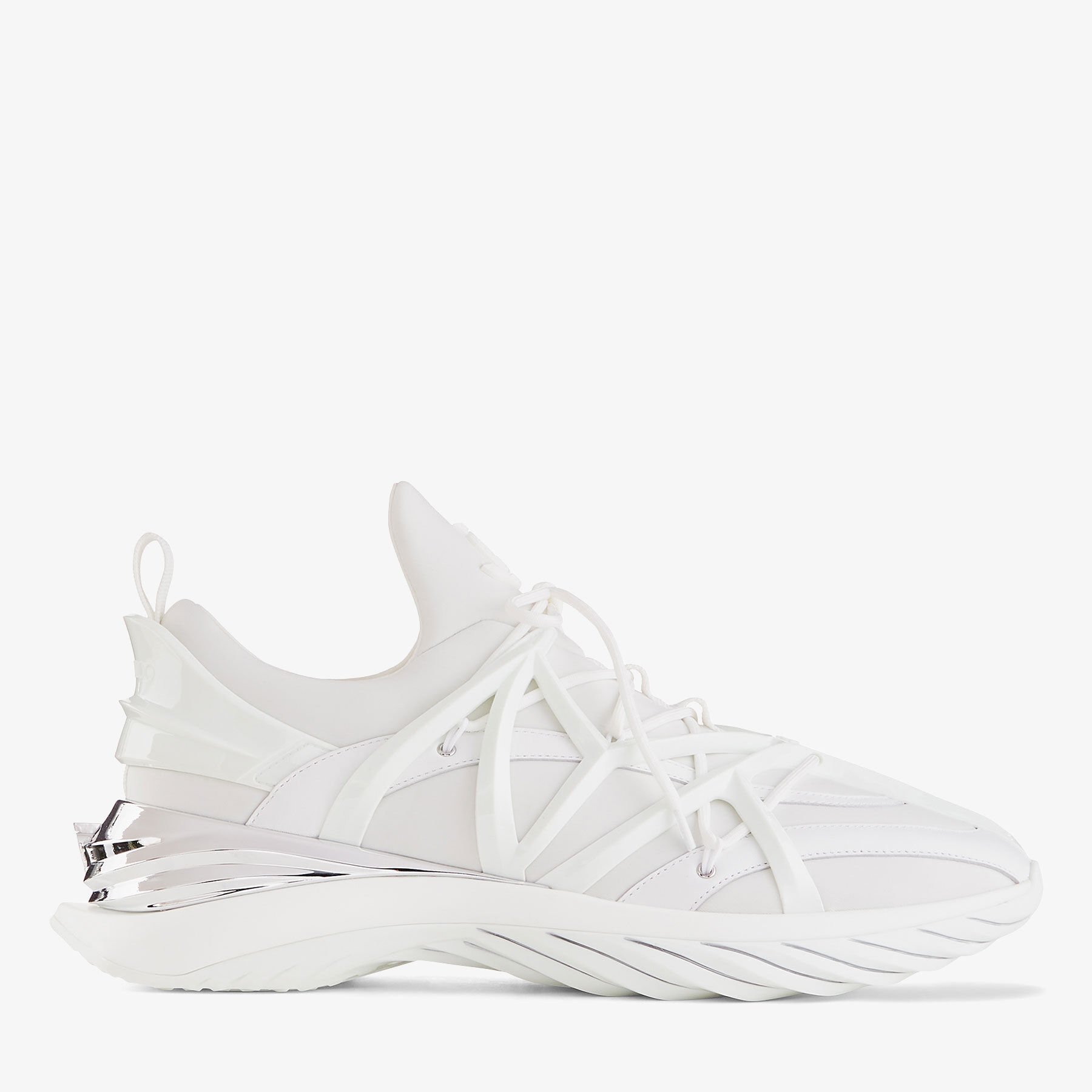 White and Silver Leather and Neoprene Low-Top Trainers | COSMOS/M 