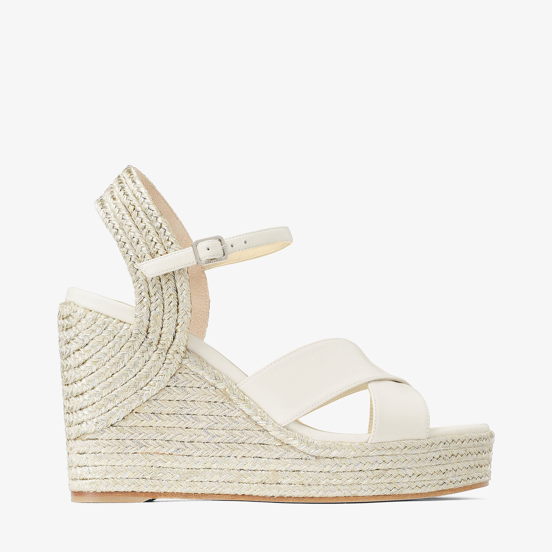Latte Nappa Leather Wedge with Metallic Rope Trim|DELLENA 100