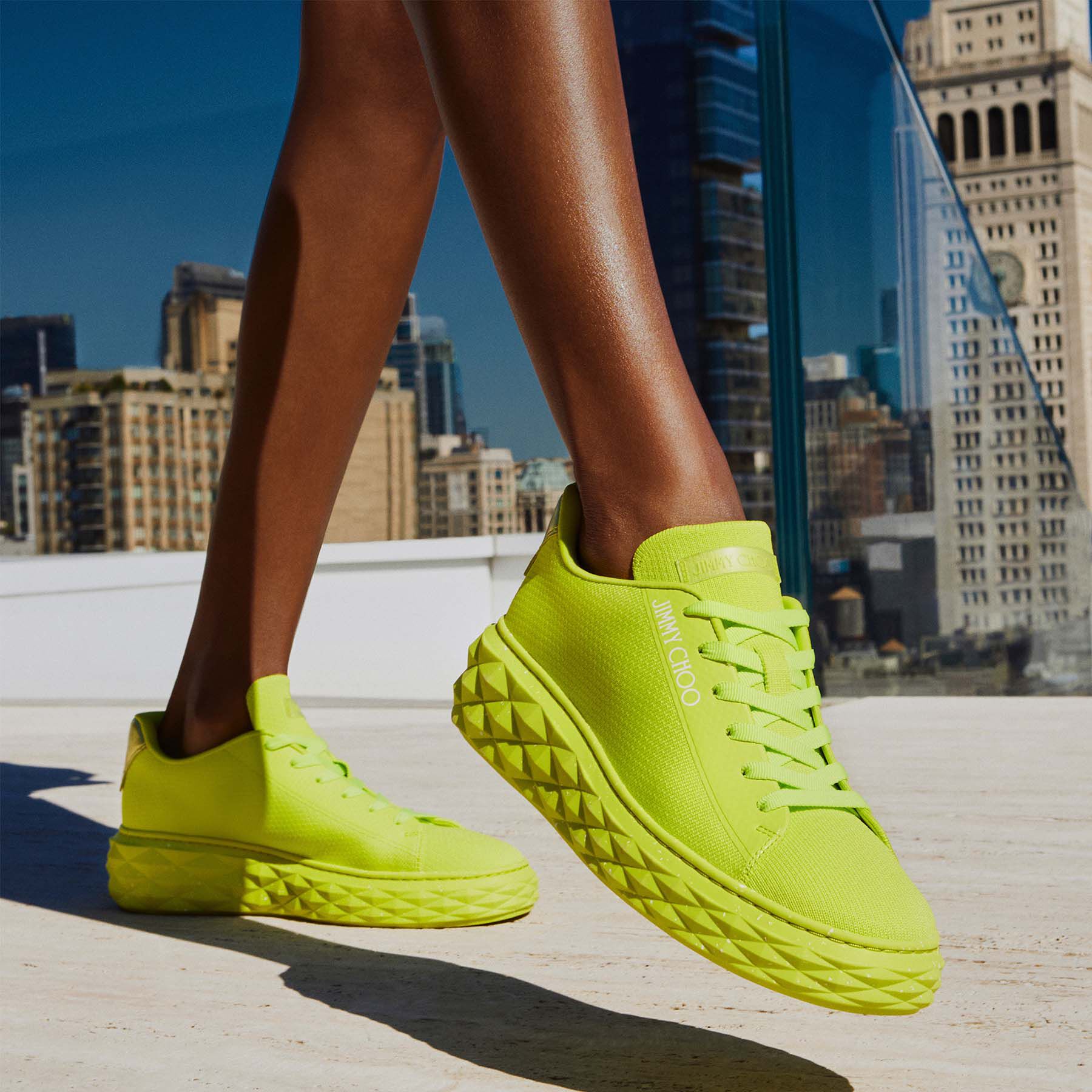 DIAMOND LIGHT MAXI/F Apple Green Knit Low-Top Trainers with Sole | Spring 2023 | JIMMY CHOO