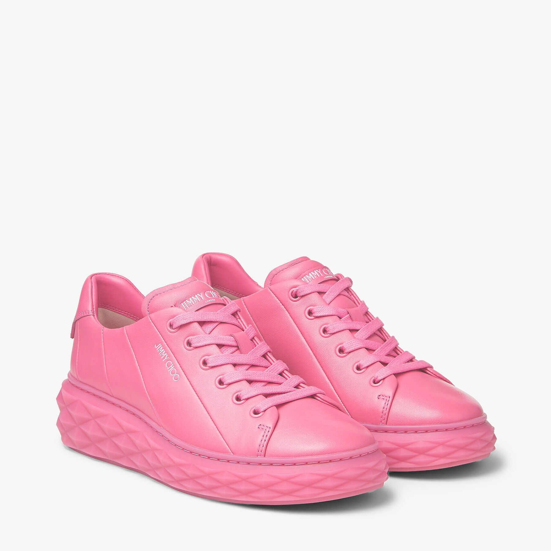 Candy Pink Nappa Leather Low-Top Trainers with Platform Sole | DIAMOND ...