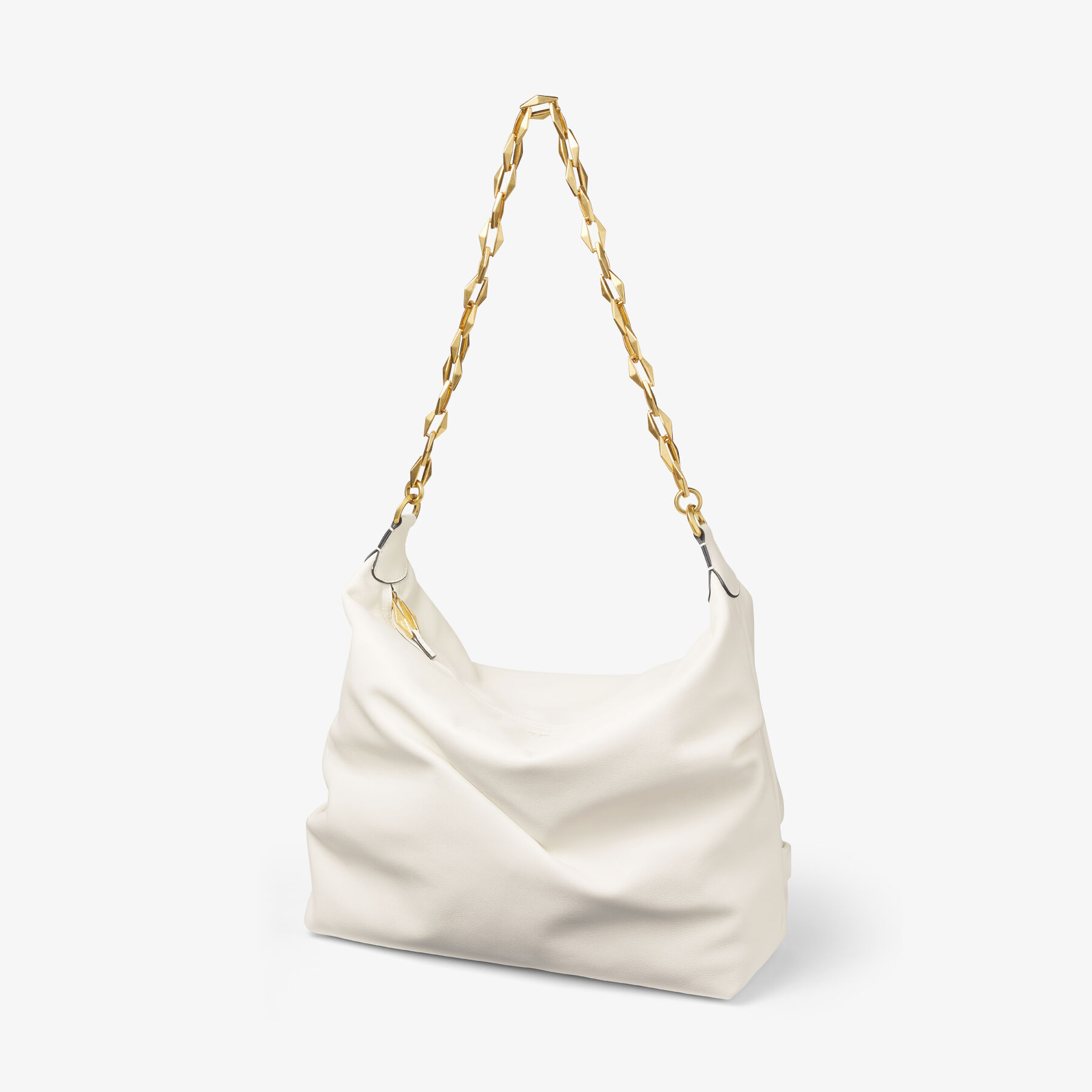 DIAMOND SOFT HOBO/S | Latte Soft Calf Leather Hobo Bag with Chain Strap ...