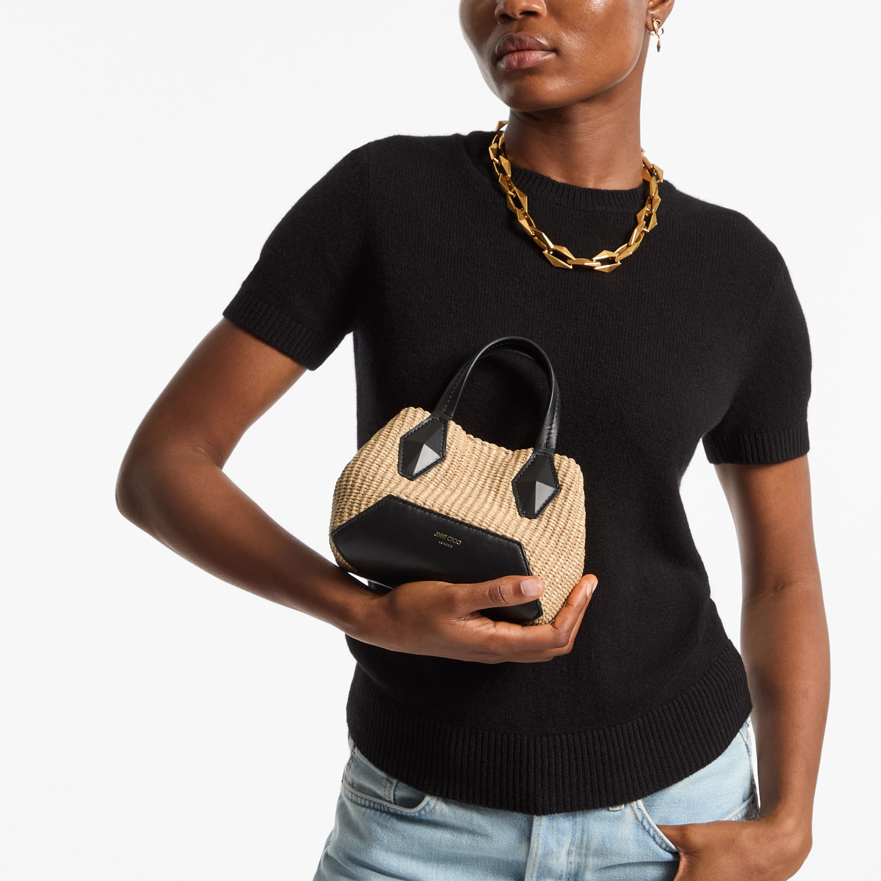 Diamond Tote XS | Natutal Raffia Tote Bag | JIMMY CHOO