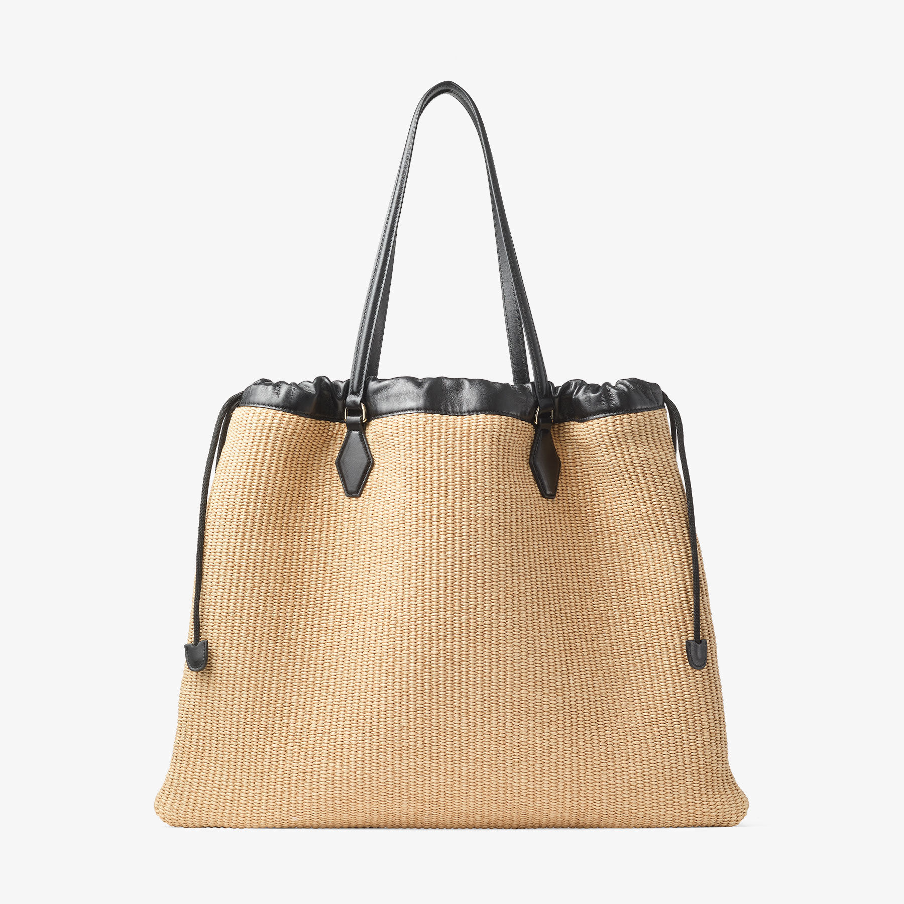 Drawstring Tote L |Natural Soft Raffia Tote with Smooth Calf Leather ...