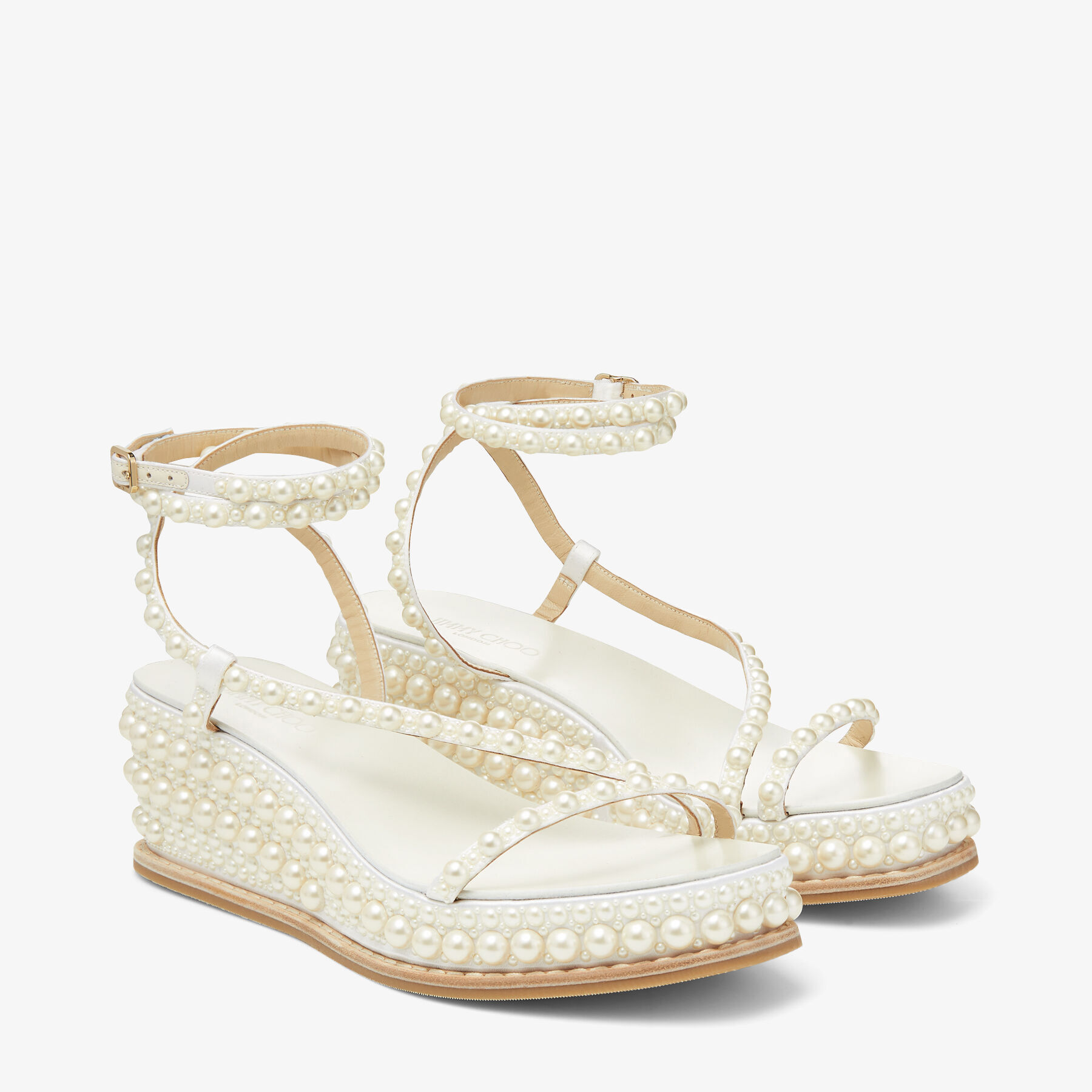 White Satin Wedge Sandals with Pearl Embellishment DRIVE 60 High