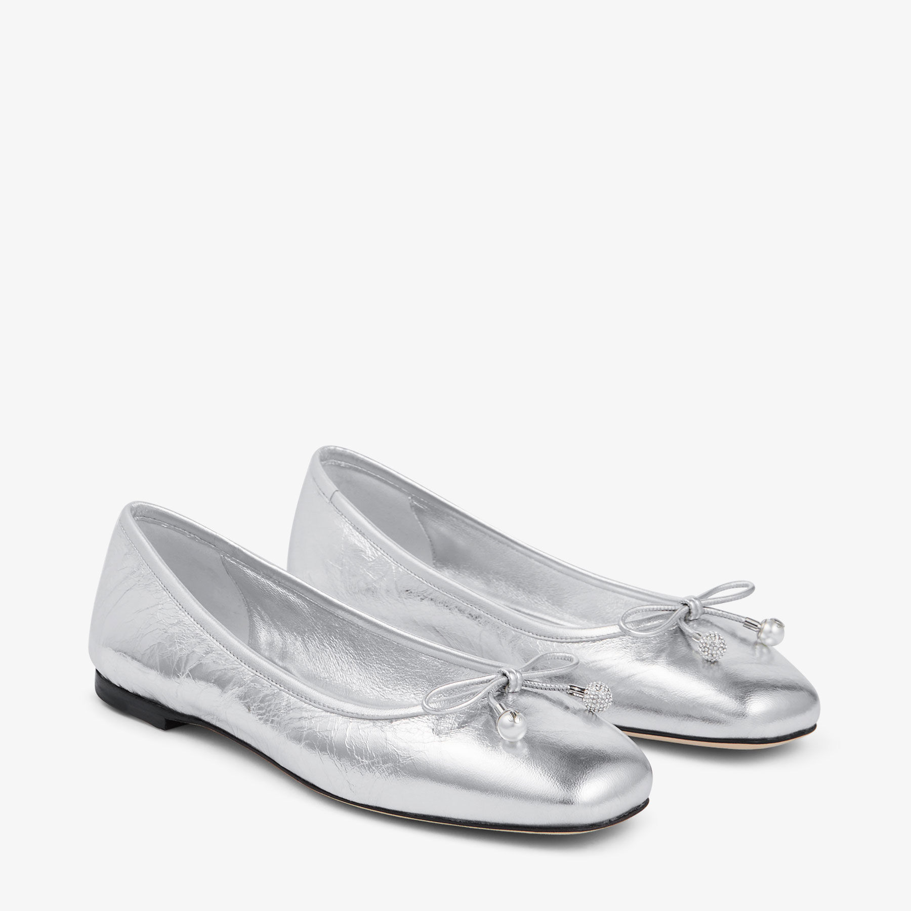 Elme Flat | Silver Vintage Metallic Leather Flats | JIMMY CHOO