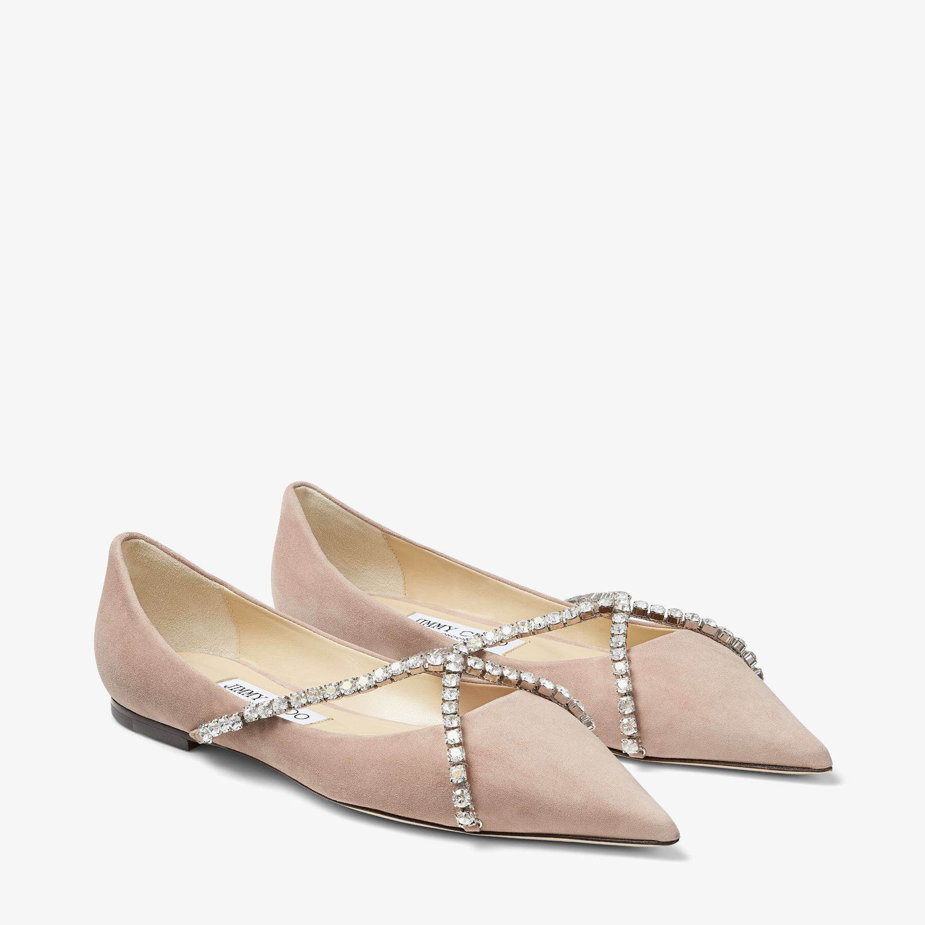 Ballet Pink Pointed Toe Flats With Crystal Chain Genevi Flat Spring Summer 2021 Jimmy Choo Us