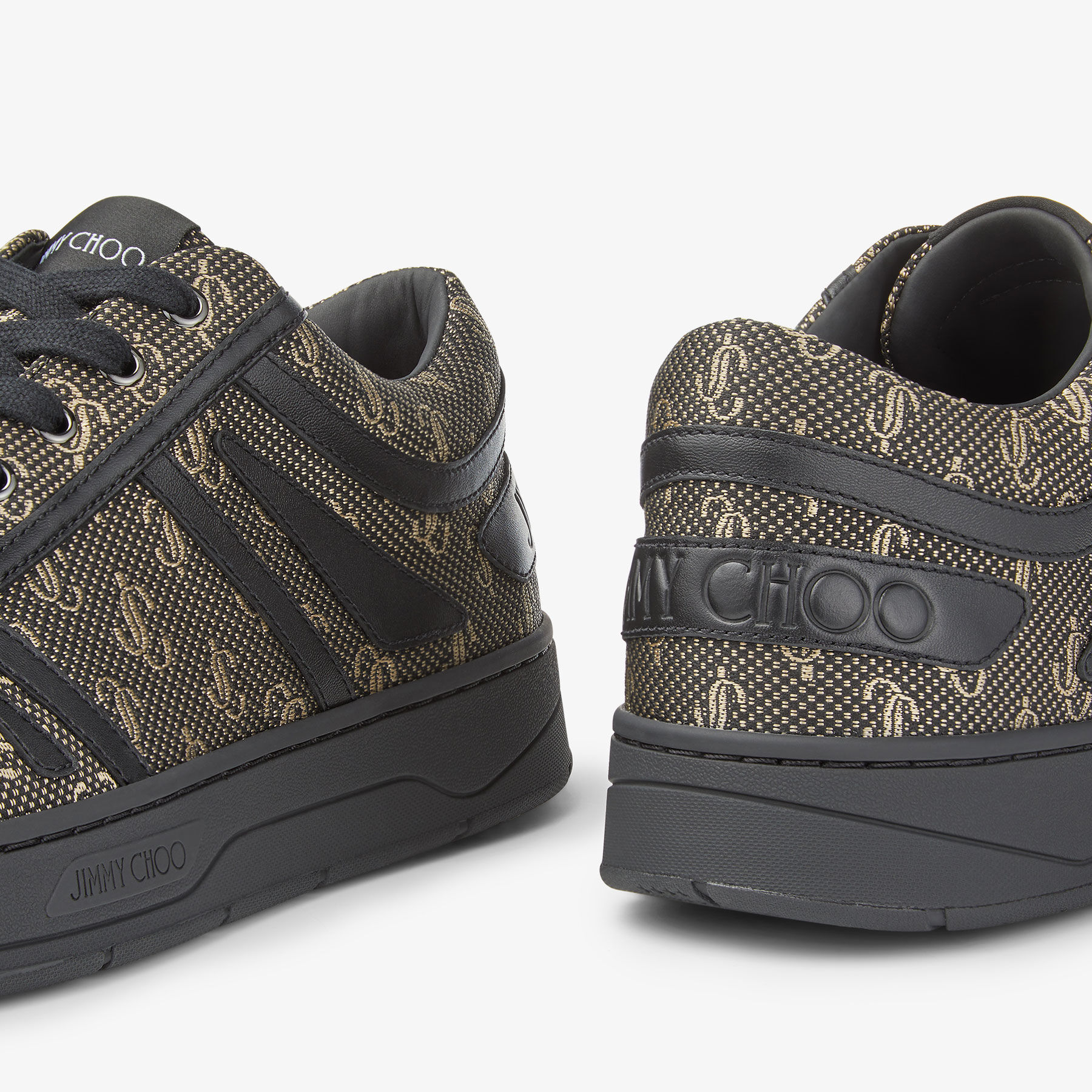Black and Gold JC Monogram Jacquard Lurex and Leather Low-Top 