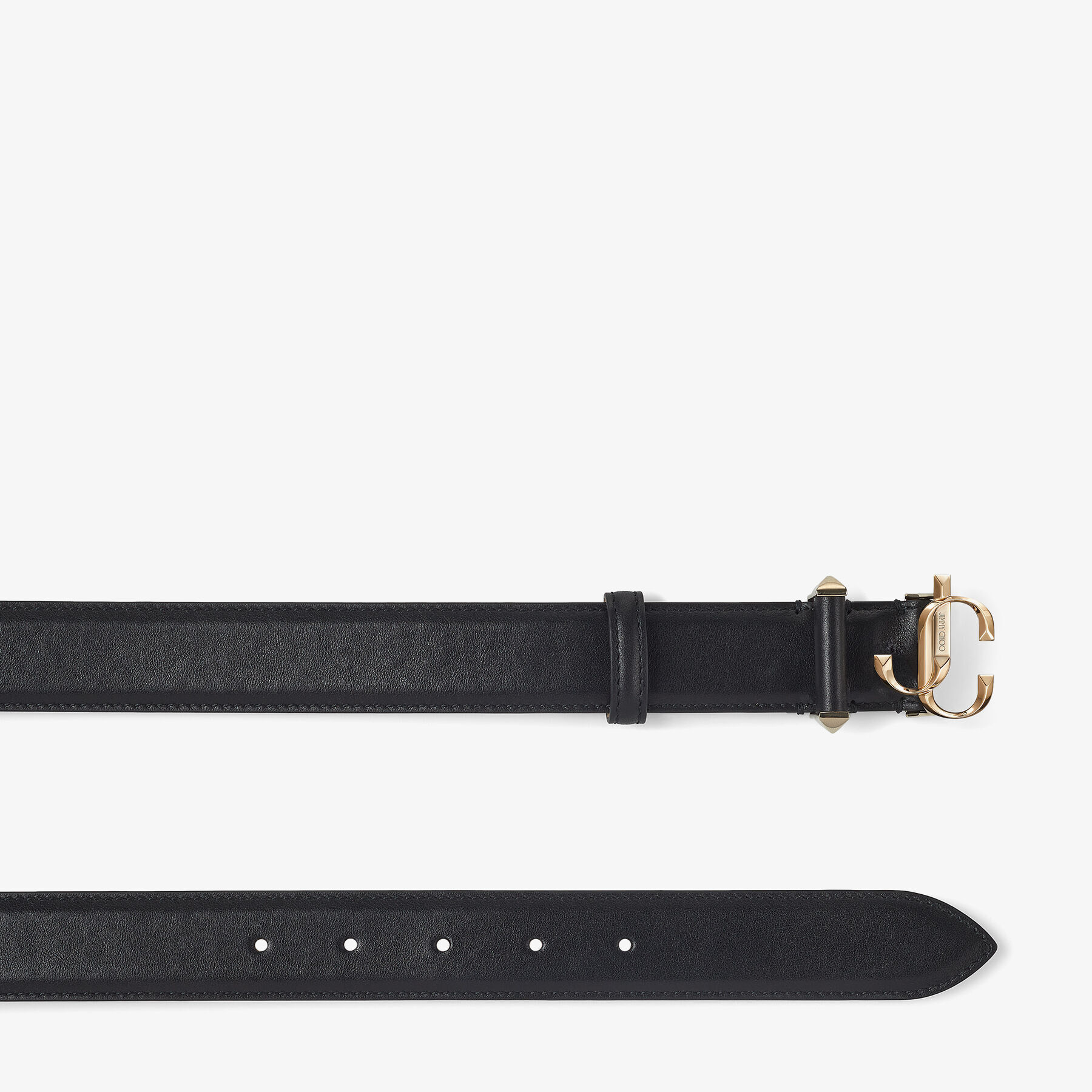 Black Soft Shiny Calf Leather Belt with Light Gold JC Emblem | JC-BAR ...
