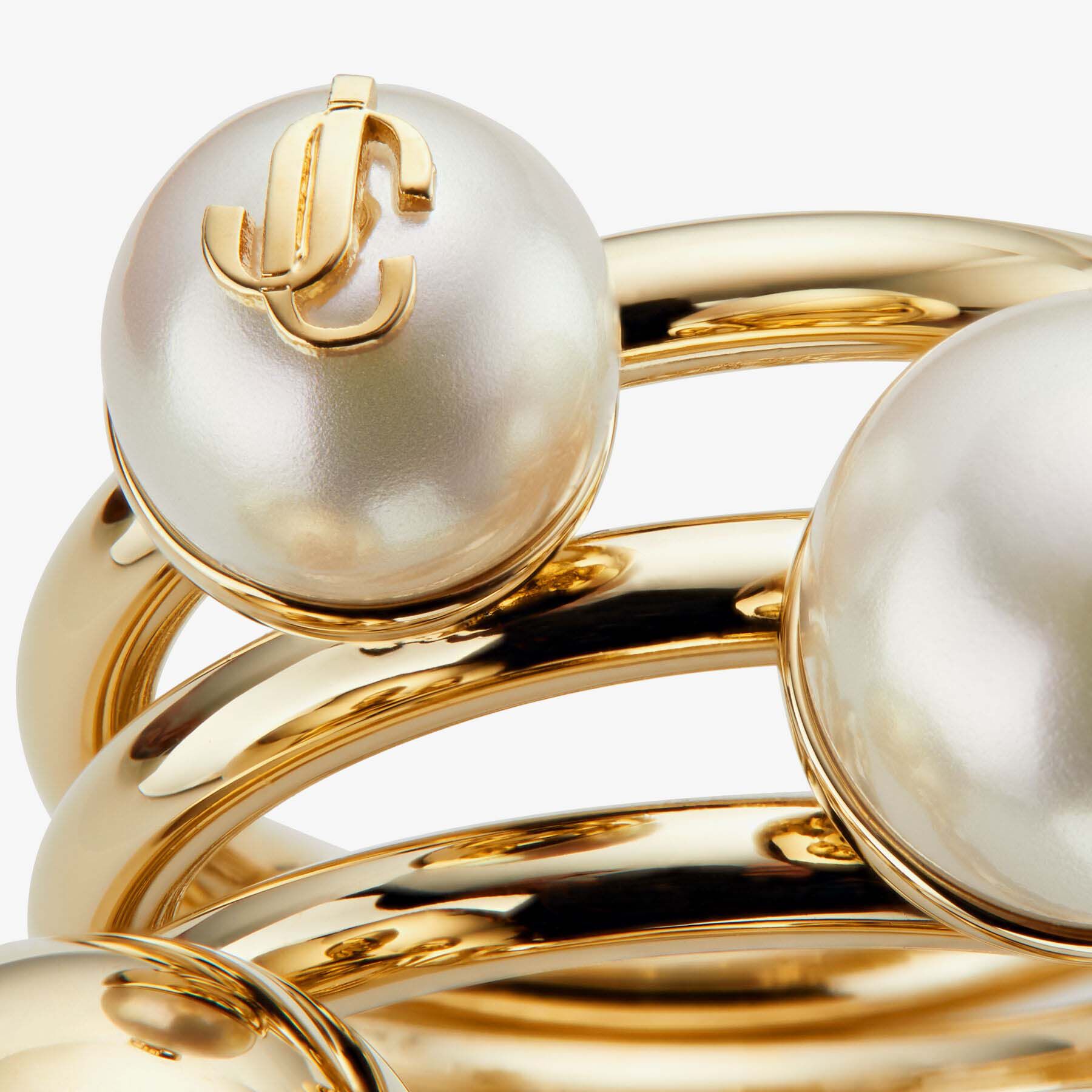 Gold-Finish Metal Ring with Pearls | JC Multi Pearl Ring 