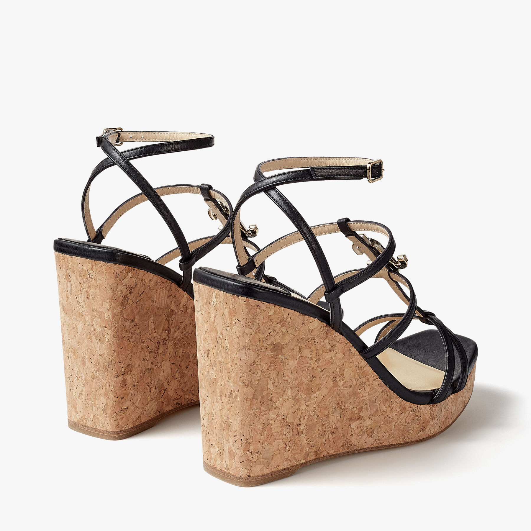 Black Nappa Leather Wedges with JC Emblem | JC WEDGE 110 | High Summer ...