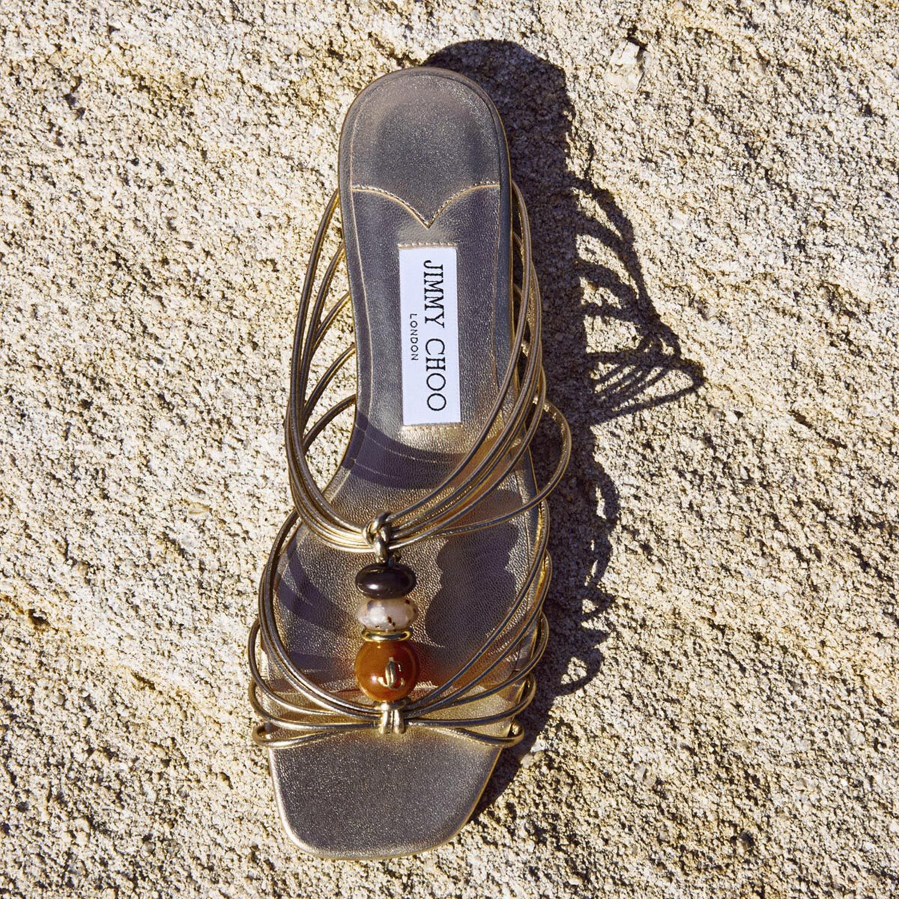 Lova Mule Flat | Tan Mix Suede Flats with Beads | JIMMY CHOO
