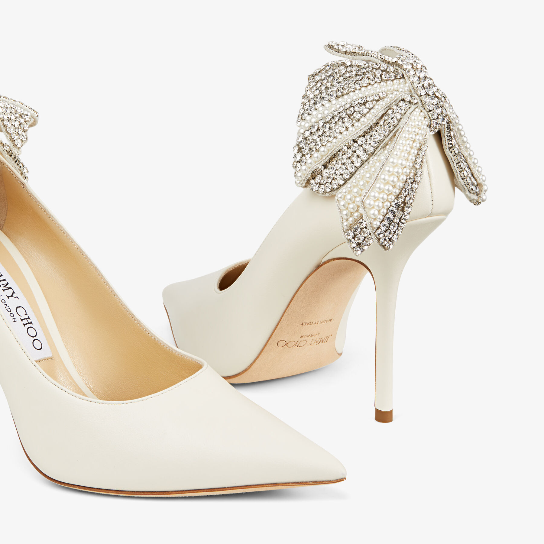 LOVE 100 | Latte Nappa Pumps with Pearl and Crystal Bow | Winter 2022 ...