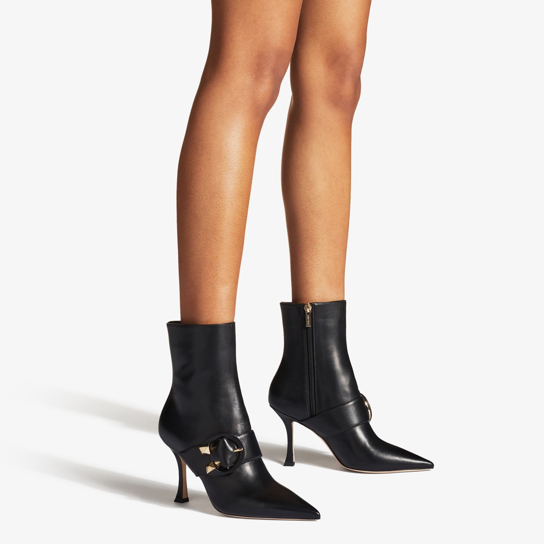 MAGIK 90 | Black Nappa Leather Pointed-Toe Ankle Boots with C-Buckle ...