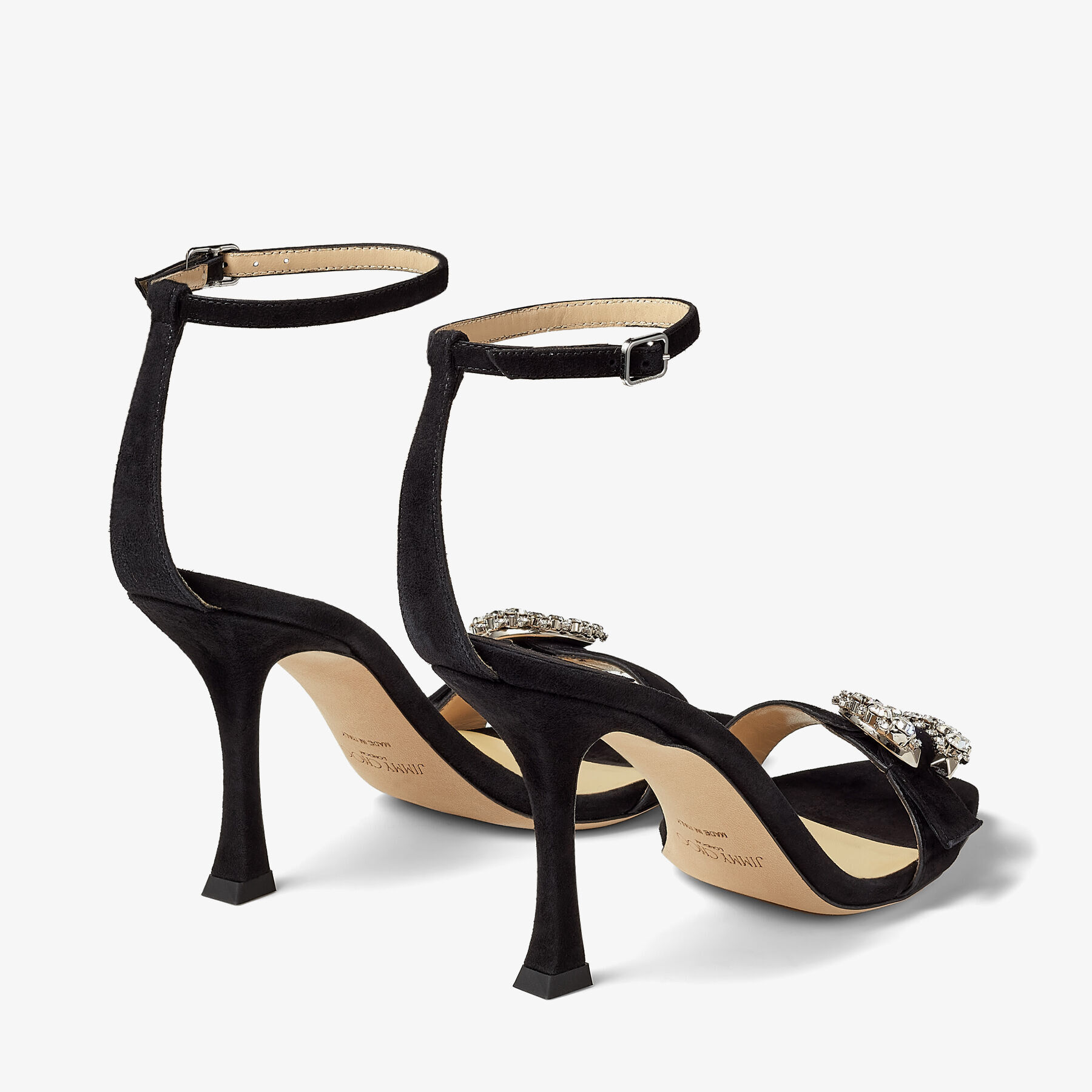 Black Suede Sandals with Crystal Buckle | MARSAI 90 | High Summer 