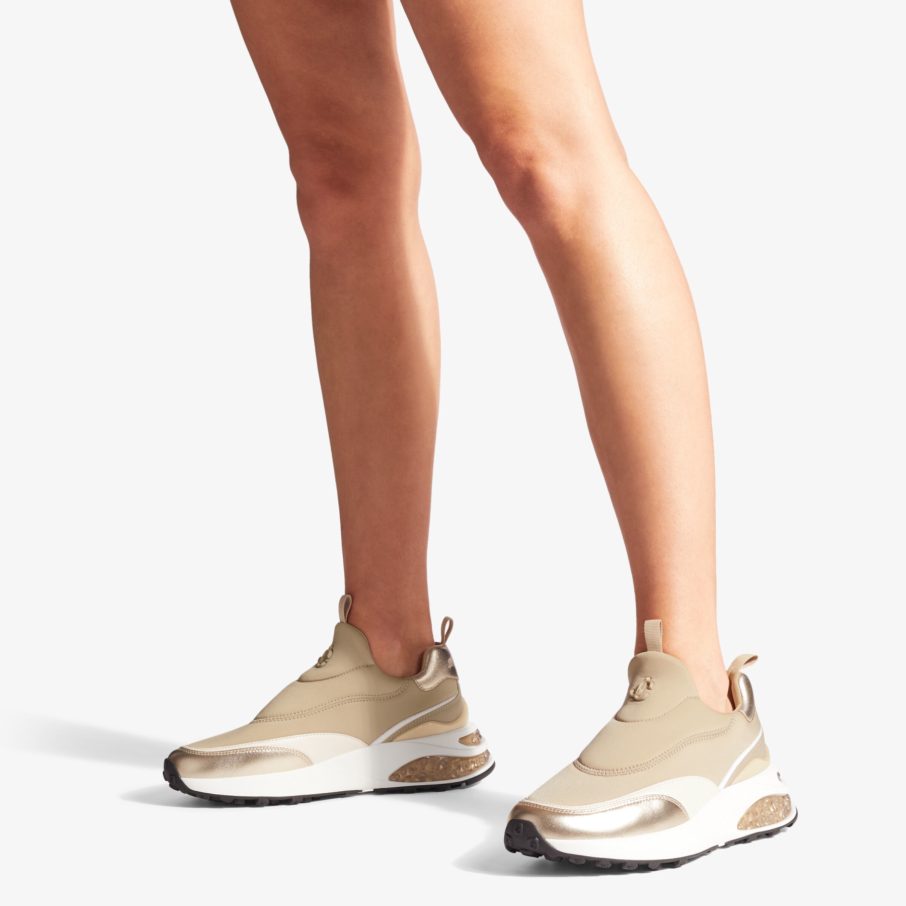 Stone Neoprene and Champagne Leather Low-Top Trainers | MEMPHIS/F ...