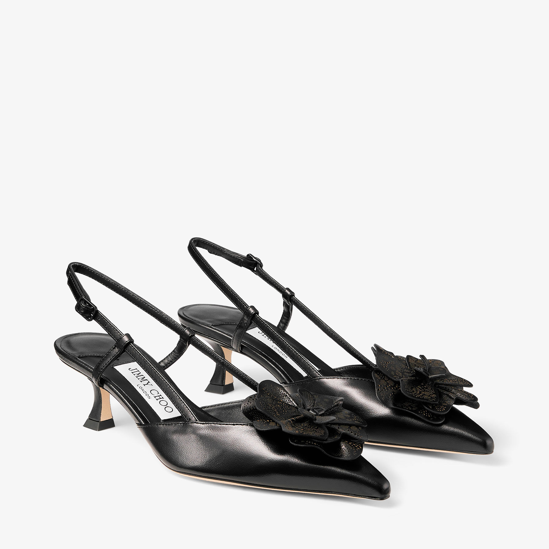 Mimmi Sling Back 50 | Black Shiny Nappa Leather Slingbacks with