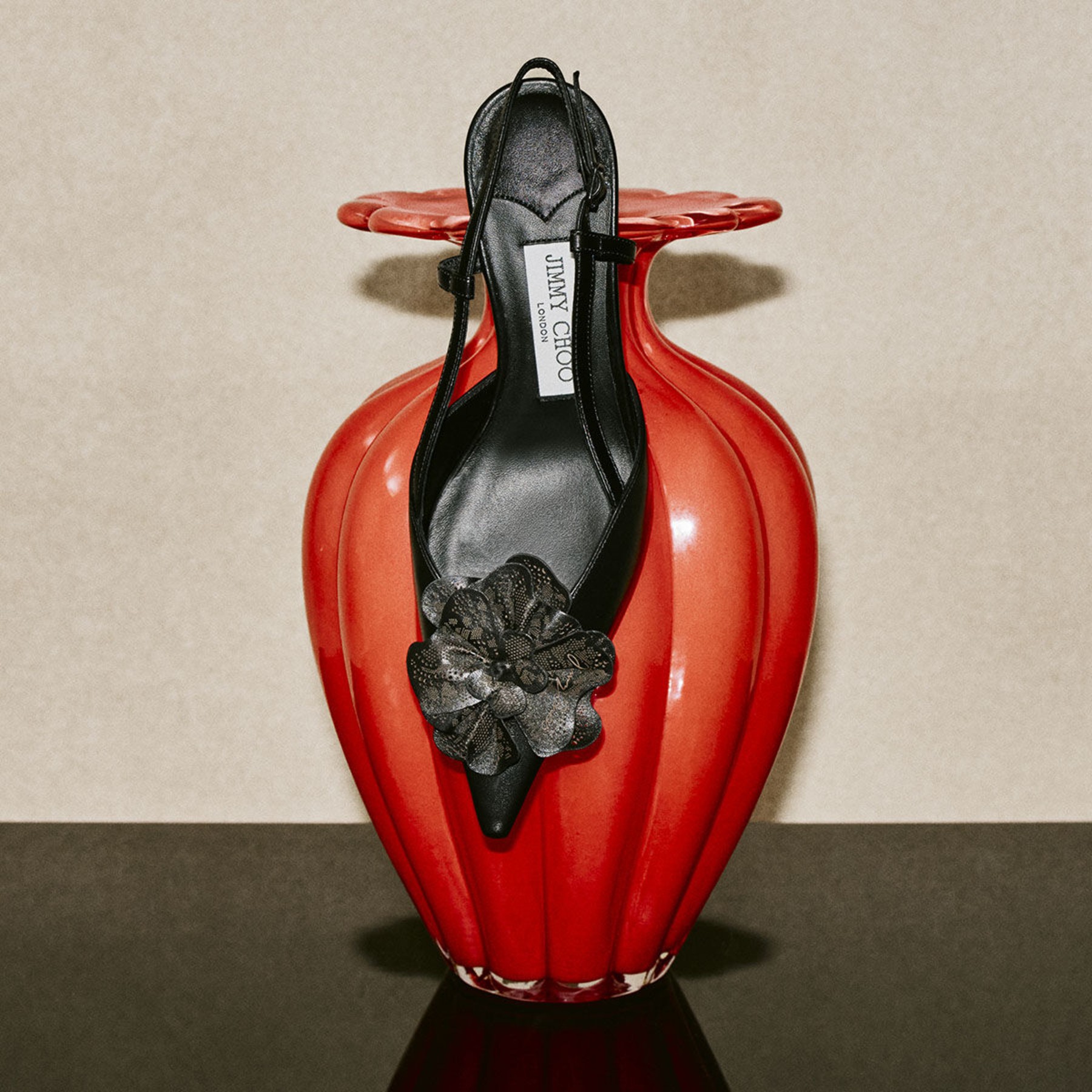 Mimmi Sling Back 50 | Black Shiny Nappa Leather Slingbacks with
