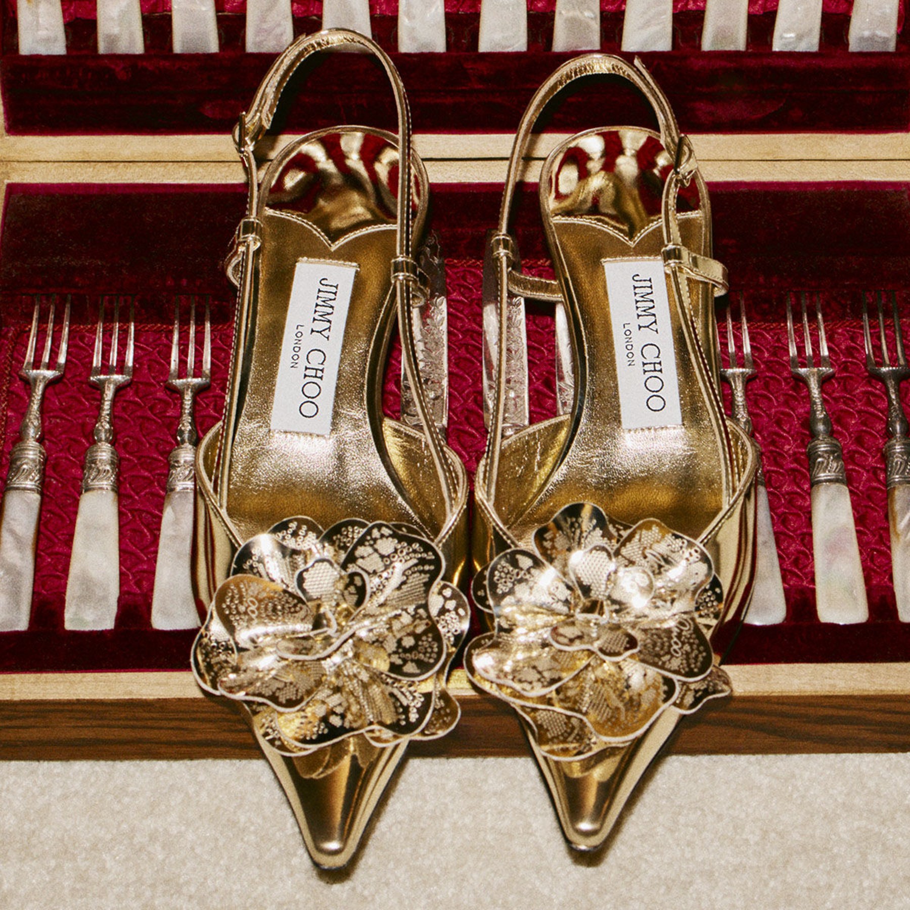 Mimmi Sling Back 50 | Gold Liquid Metal Leather Slingbacks with