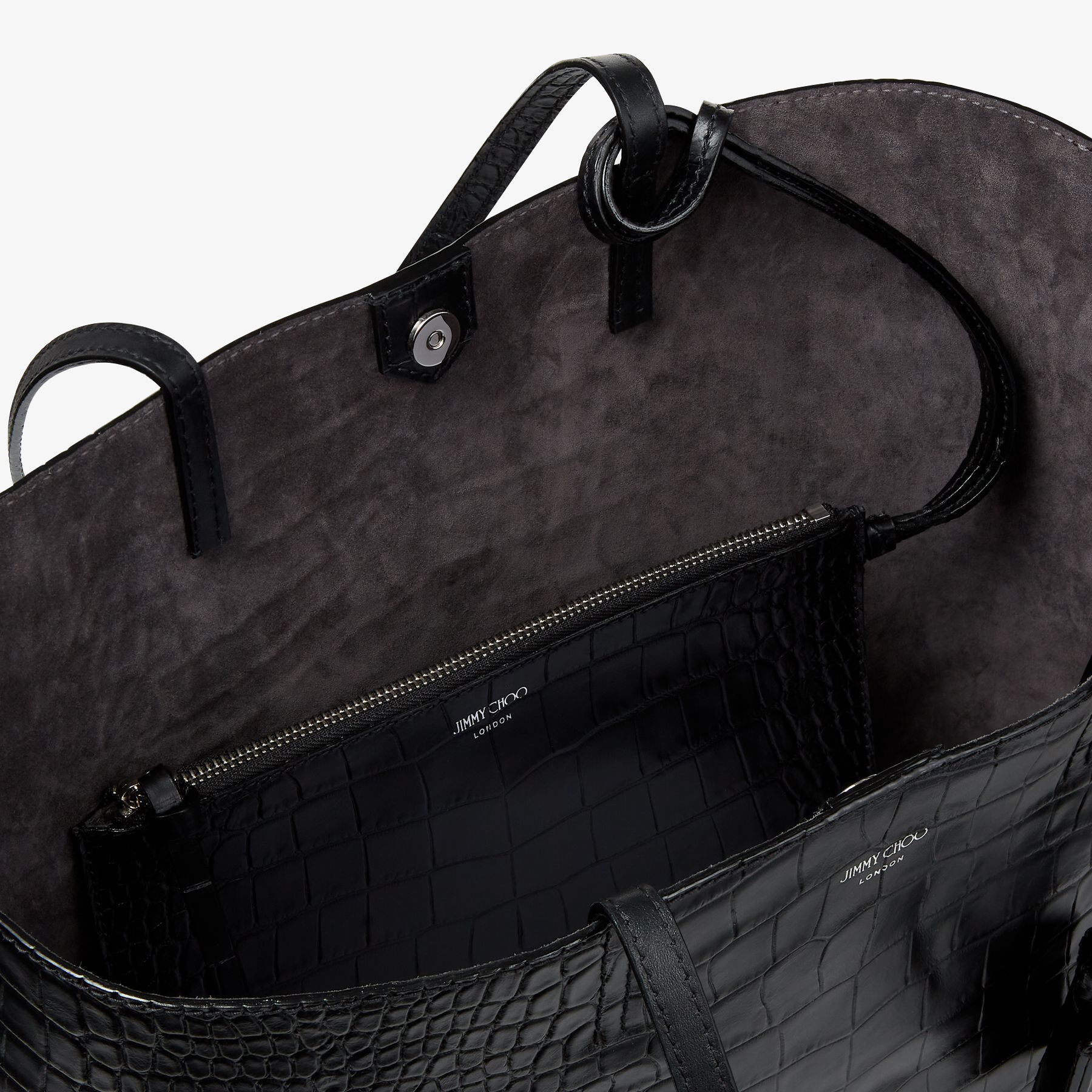 Black Croc Embossed Leather Tote Handbag with JC Emblem 