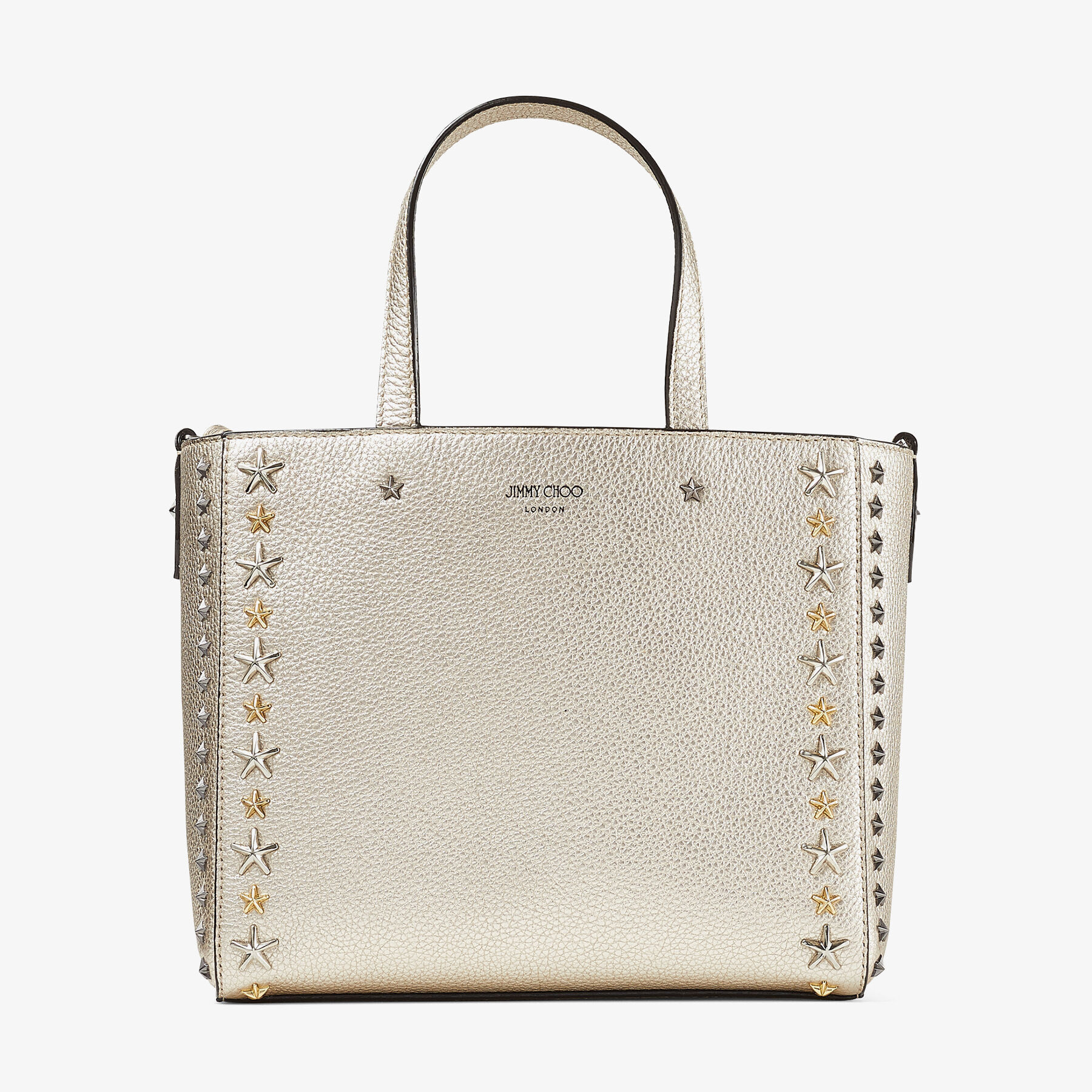 Light Gold Metallic Soft Grainy Calf Small Tote Bag with Stars Mix