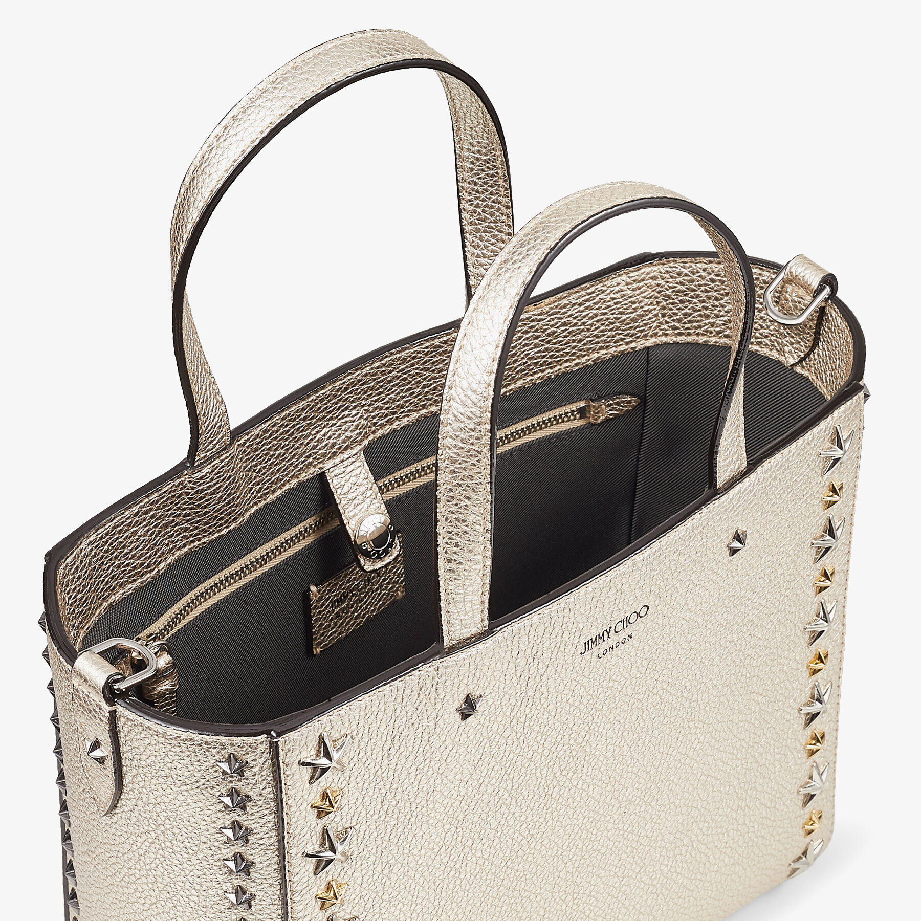 Light Gold Metallic Soft Grainy Calf Small Tote Bag with Stars Mix
