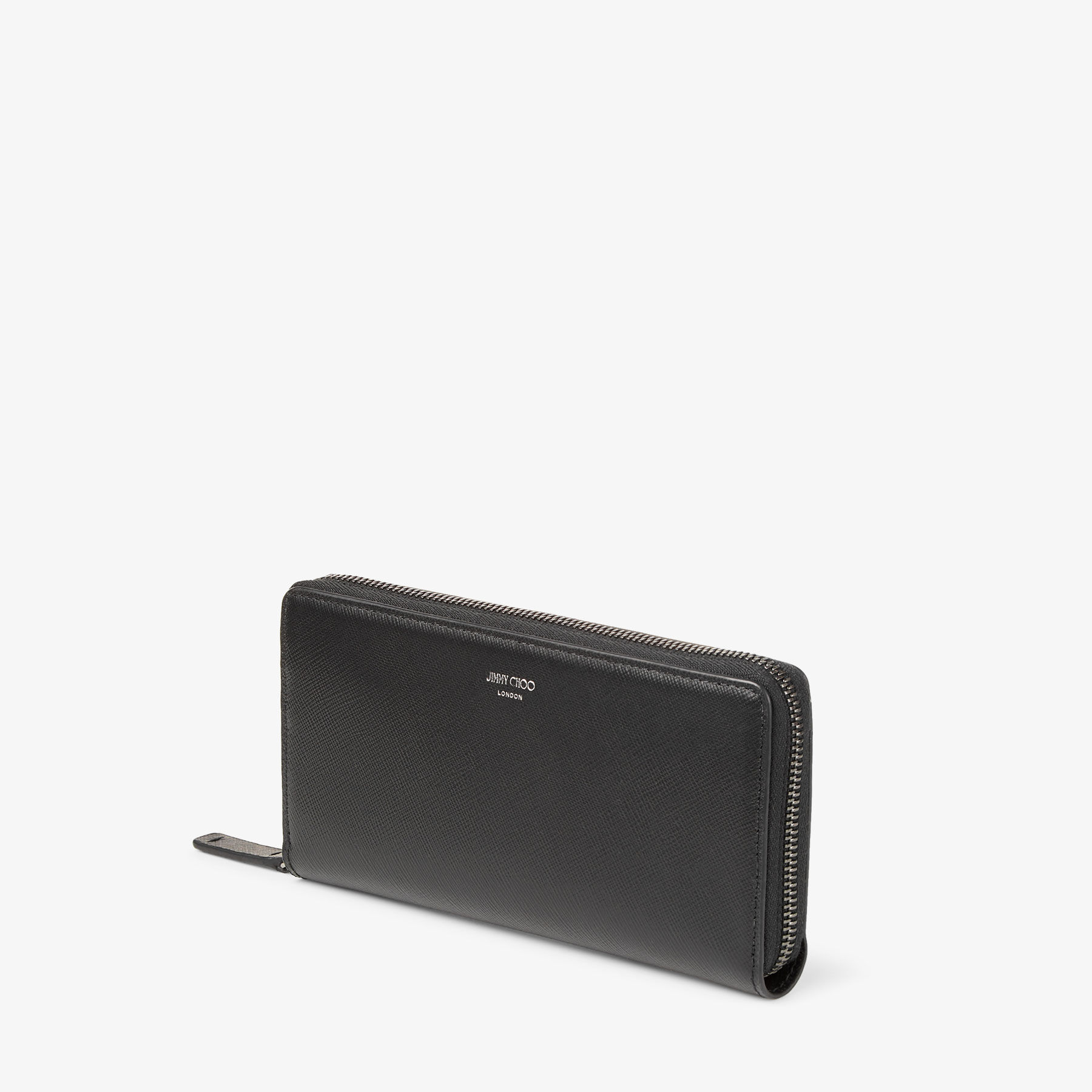 【Jimmy Choo】Phelix JC ロゴ付きレザー・ウォレット PHELIX | Black Textured Leather Wallet with JC Emblem