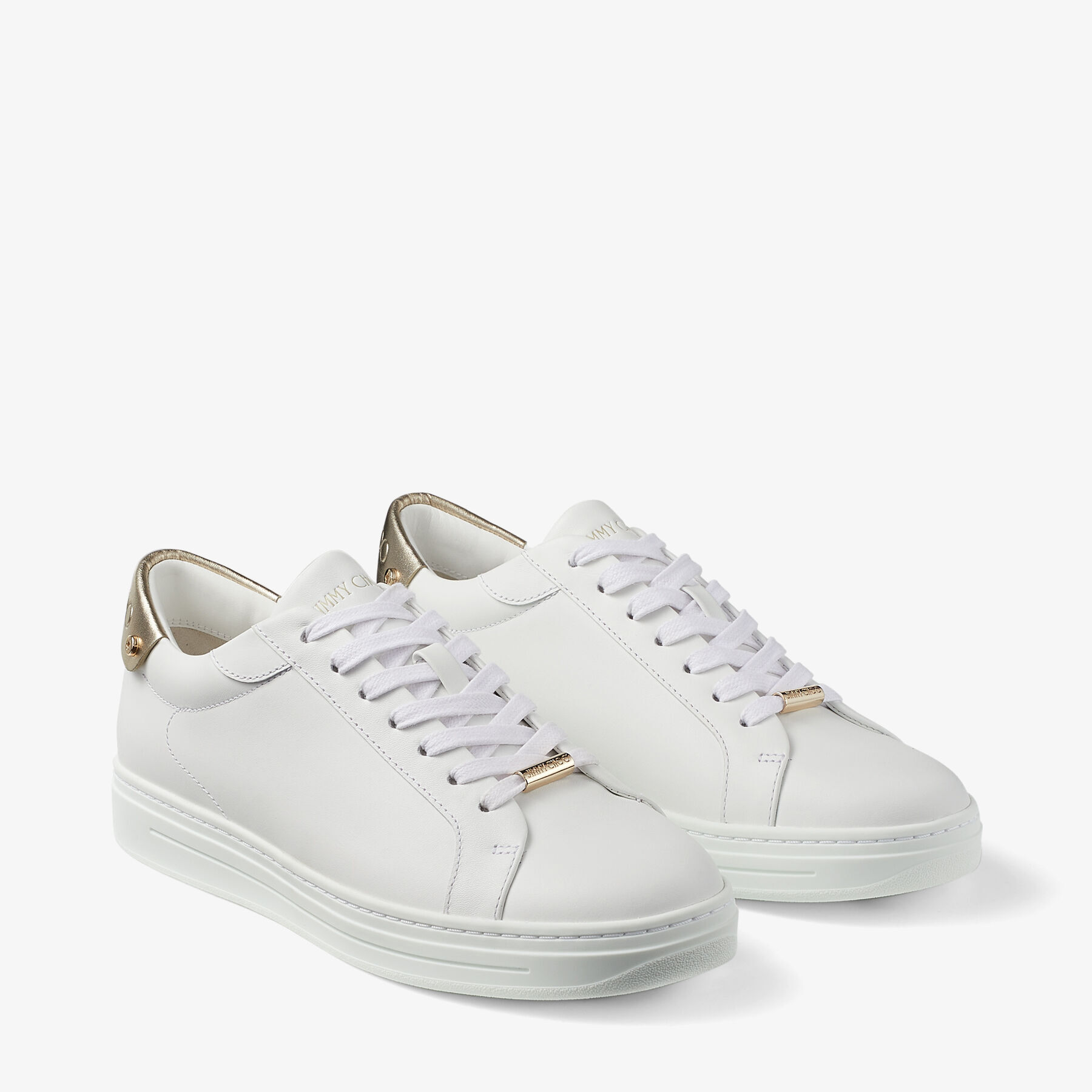 White Calf Leather and Champagne Metallic Nappa Low Top Trainers | ROME ...